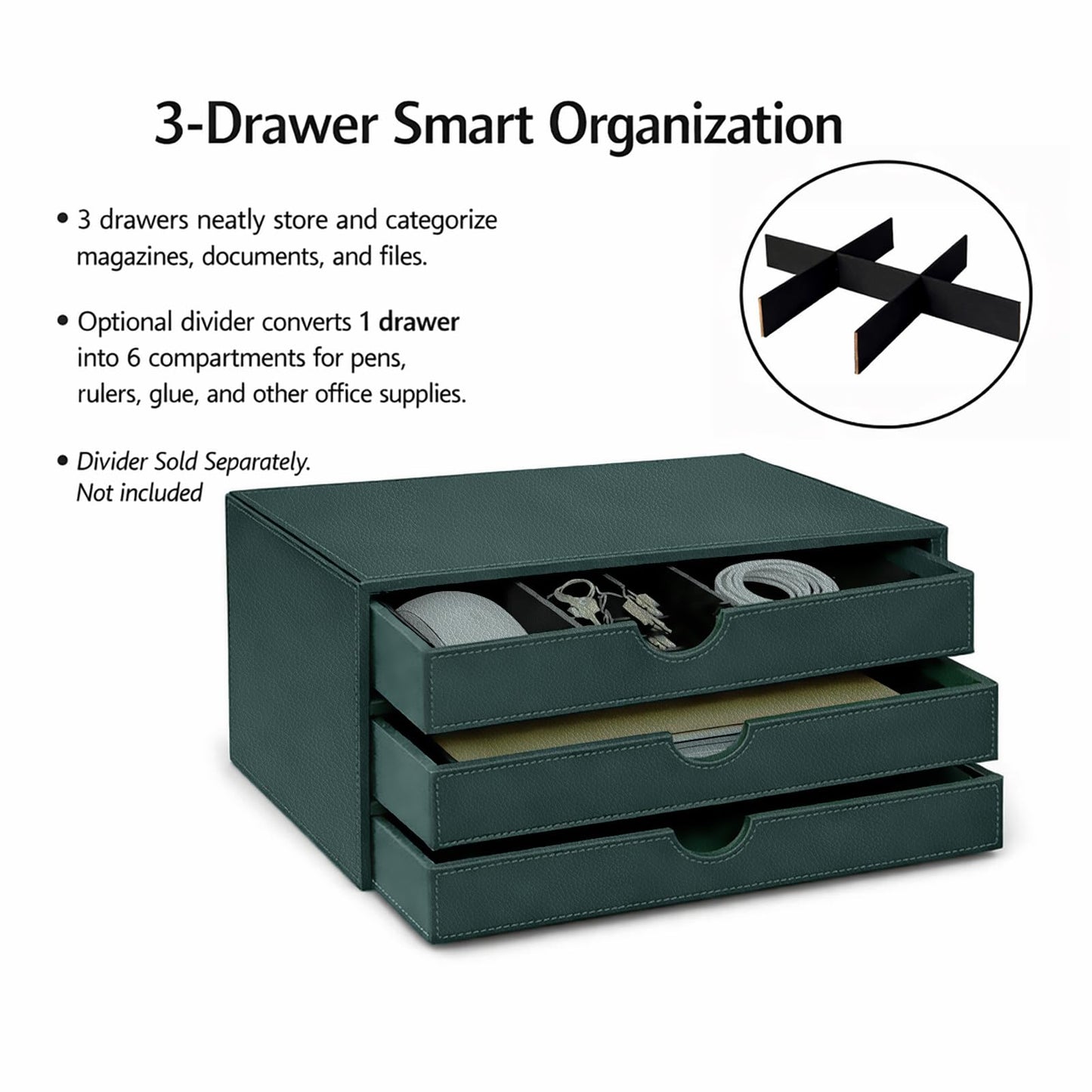 UnionBasic Leather Desktop Drawer Organizer, File Cabinet Magazine Document Holder, Office Supplies Desk Storage Organizer Box, 3 Drawer, Coffee