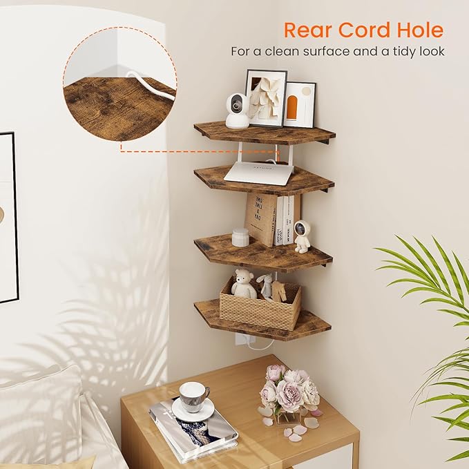 Homode Corner Shelf Wall Mount, Wood Corner Hanging Shelves