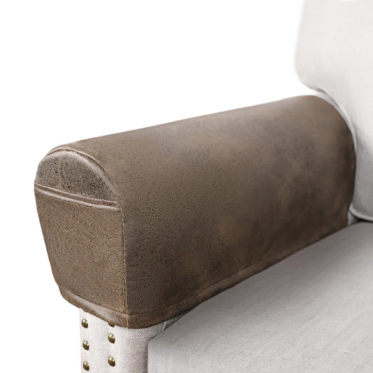 ANARACHON Leather Look Couch Arm Covers Set of 2 Armrest Covers for Sofa Chair Arm Protectors Stretch Armchair Slipcovers with Pockets Washable Spandex Fabric (Large, Light Brown)
