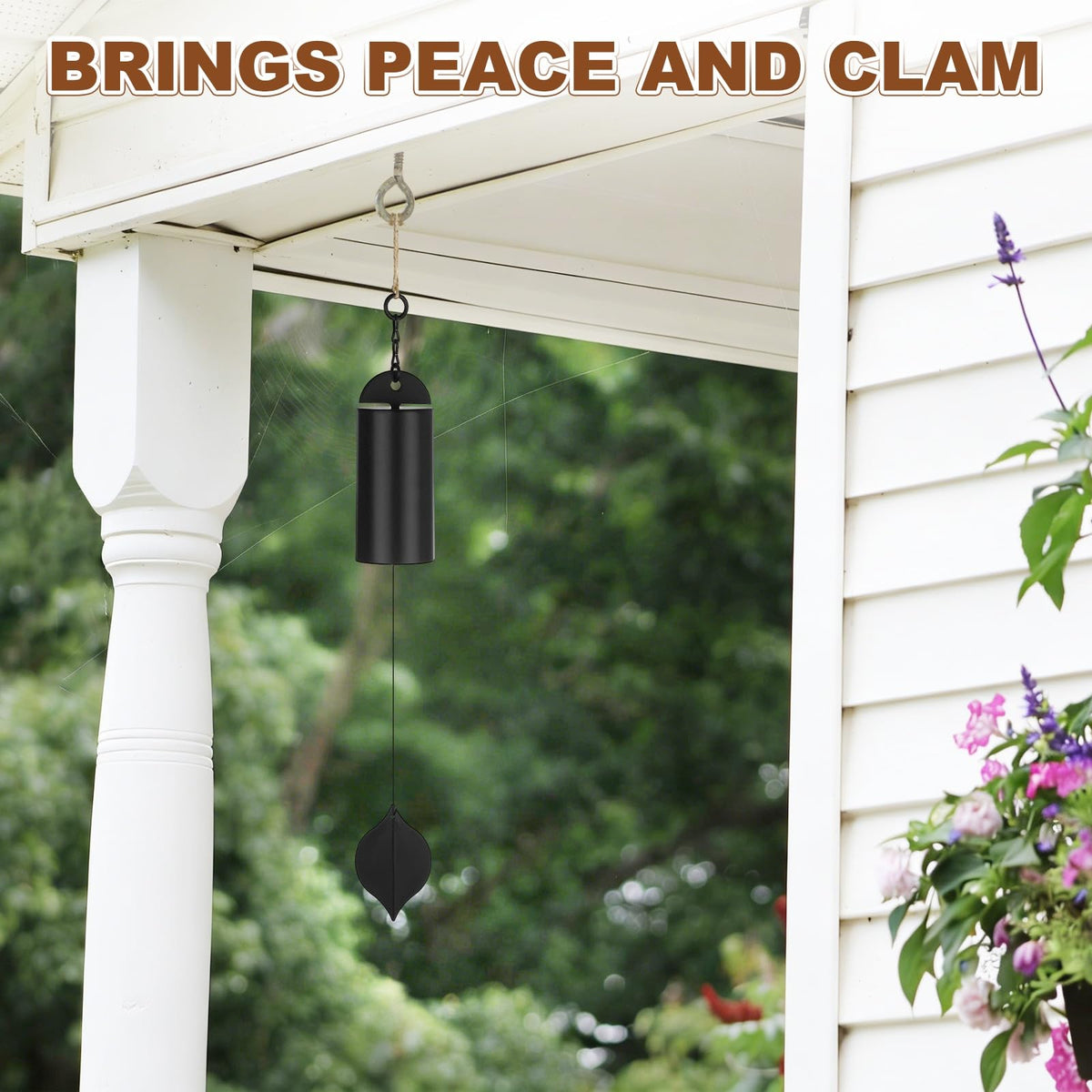 M METERXITY 1 Pack 19 Inch Wind Chimes for Outside, Deep Resonance Serenity Bell, Hanging Cylinder Metal Outdoor Wind Chimes Decor for Patio/Yard/Porch/Garden [Black]