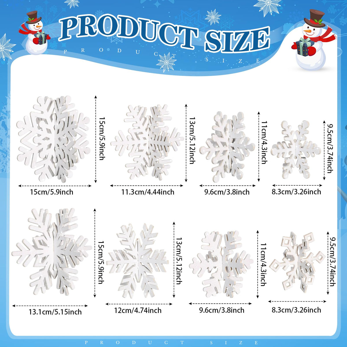 Sawysine 16 Pcs Glitter Wooden 3D Snowflake Decor Christmas Table Decorations Snowflake Signs Winter Wooden Xmas Standing Centerpiece Fireplace Decoration for Winter Holiday(White)