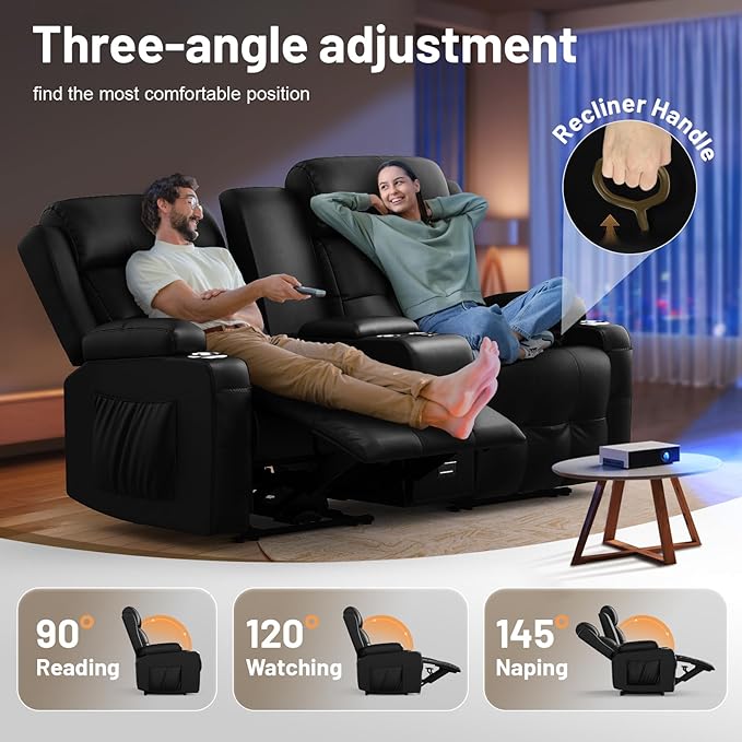 Loveseat Recliner Sofa, Home Theater Seating Massage Reclining Couch