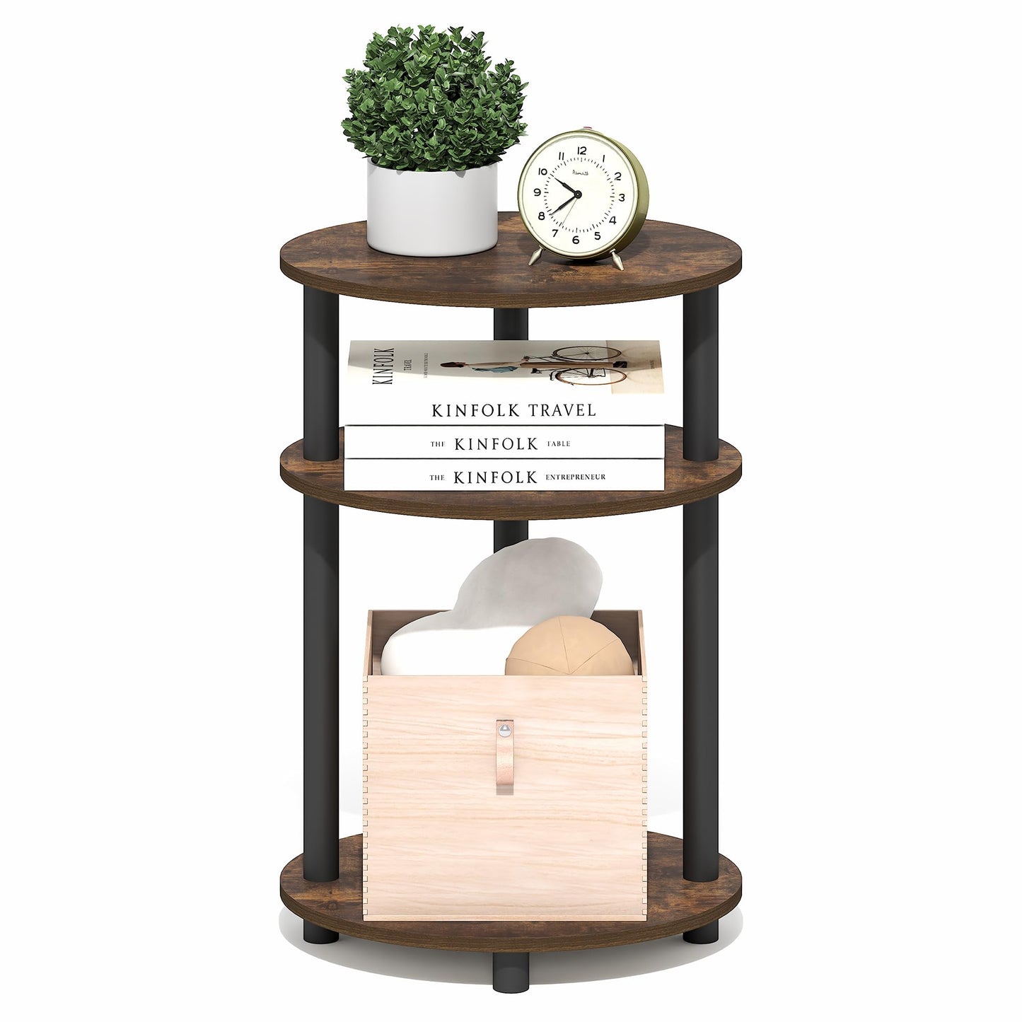 Furinno Turn-N-Tube Side Table, 3-Tier Oval End Table, Night Stand, Bedside Table, for Living Room, Bedroom, Amber Pine