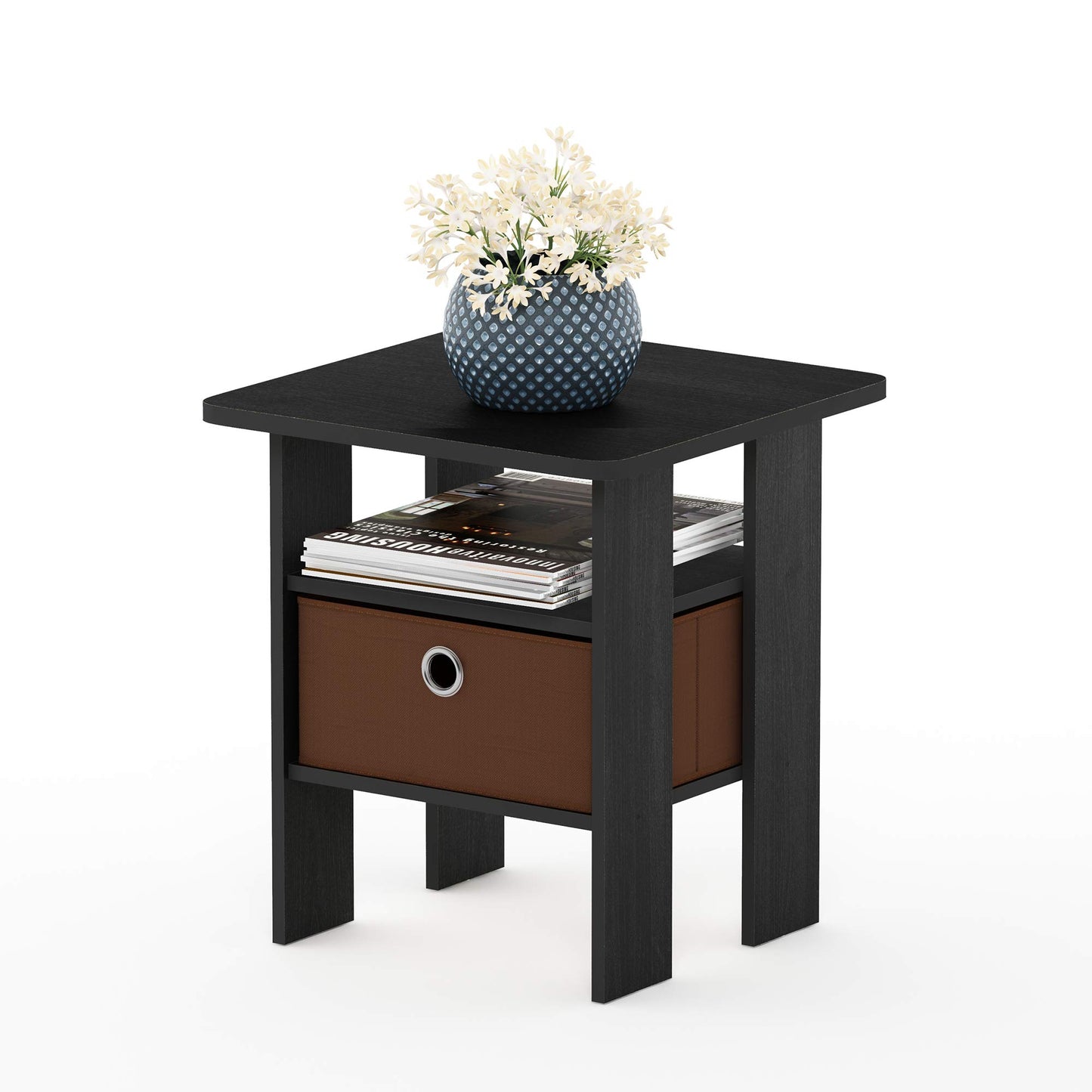 Furinno Andrey Set of 2 End Table / Side Table / Night Stand / Bedside Table with Bin Drawer, Americano/Medium Brown