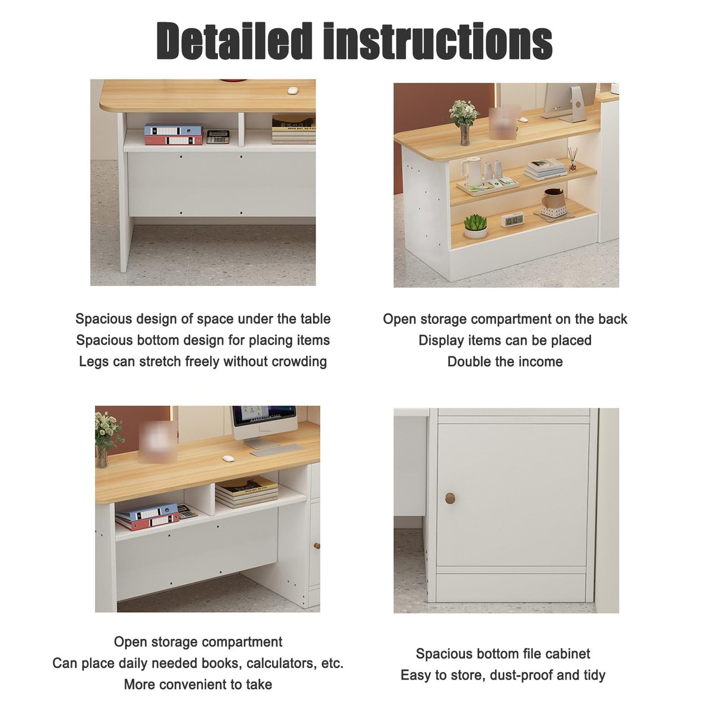Reception Desk Counter Table, Modern Retail Checkout Counter with Drawers, L-Shaped Cashier Cabinet Wooden Front Desk for Convenience Store Hotel Beauty Salon