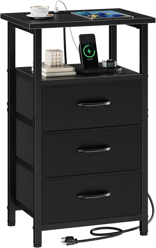 Vagusicc Nightstand with Charging Station, Bedside Table with USB Ports and