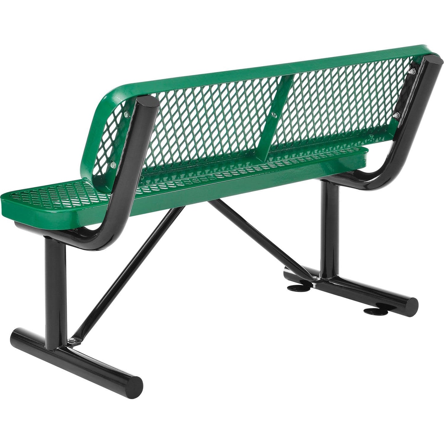 Global Industrial 4'L Heavy Duty Expanded Metal Mesh Bench with Backrest with Steel Frame, Portable Outdoor Bench, 1000 lbs Capacity, Green, 48" L x 24" W x 33" H