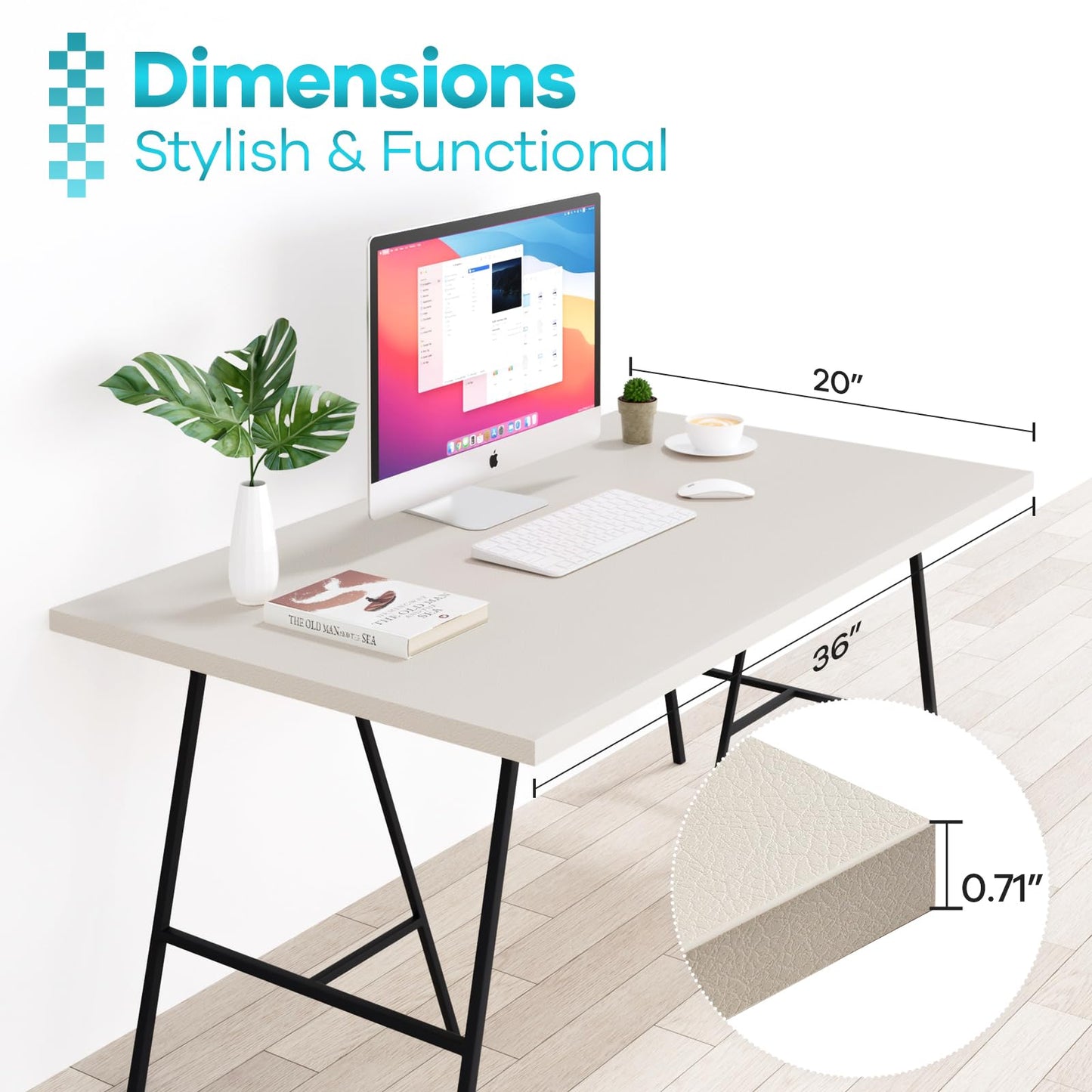 Kaboon Universal Tabletop 36"x20", Solid One-Piece Melamine Table Top, Double L Floating Desk DIY, Home and Office Countertop, Leather/Ivory