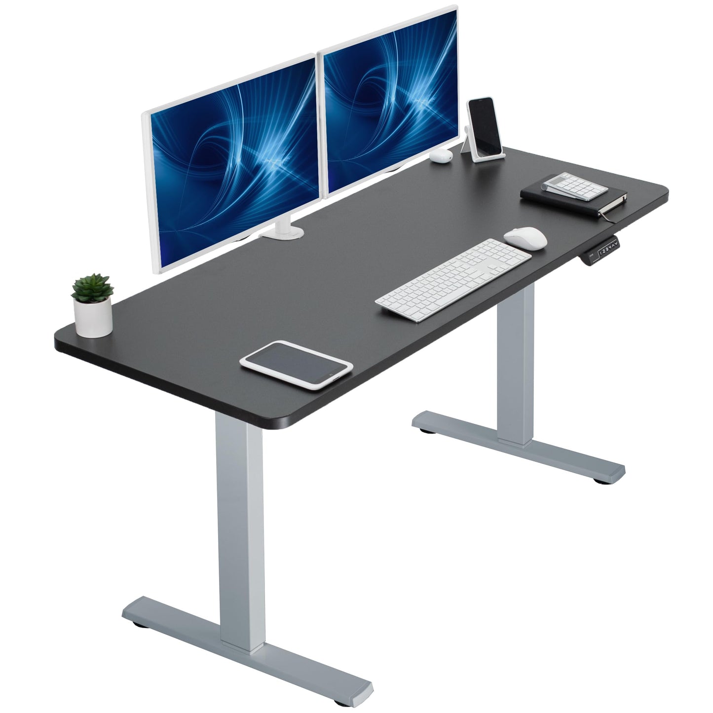 VIVO Electric 60 x 24 in Standing Desk, Memory Height Adjustment, 1B Series, Holds 220 lbs, One-Piece Black Top, Gray Frame, DESK-KIT-1G6B