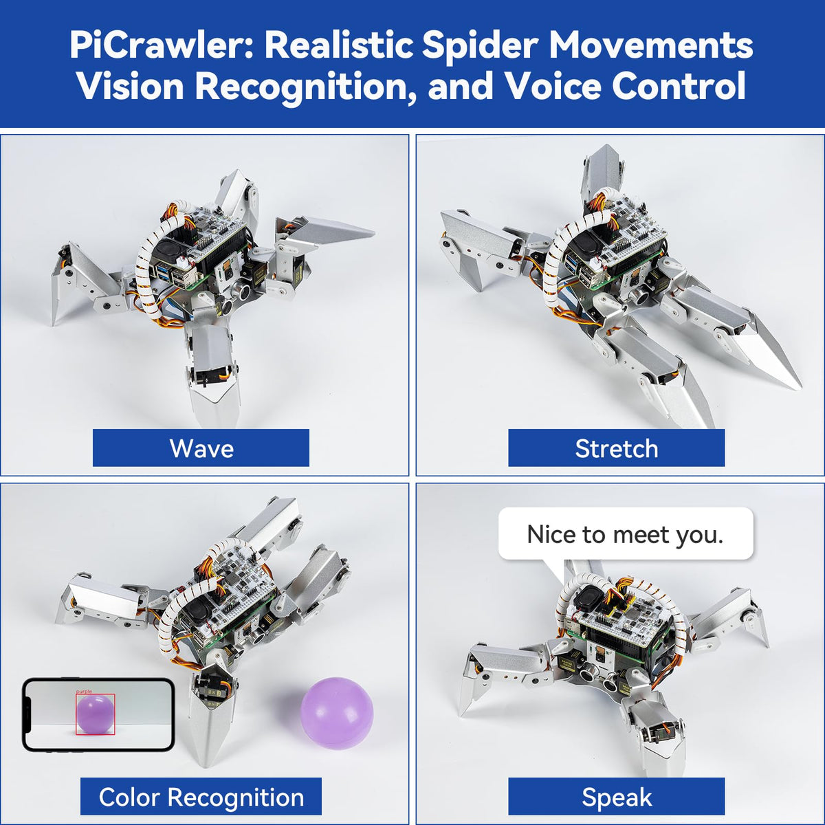 SunFounder PiCrawler AI Robot Kit for Raspberry Pi 5/4/3B+/3B/Zero 2W, ChatGPT-4o Enabled with Voice Command & Video Recognition, App Control, FPV, Camera, Python&Scratch (RPi NOT Included)