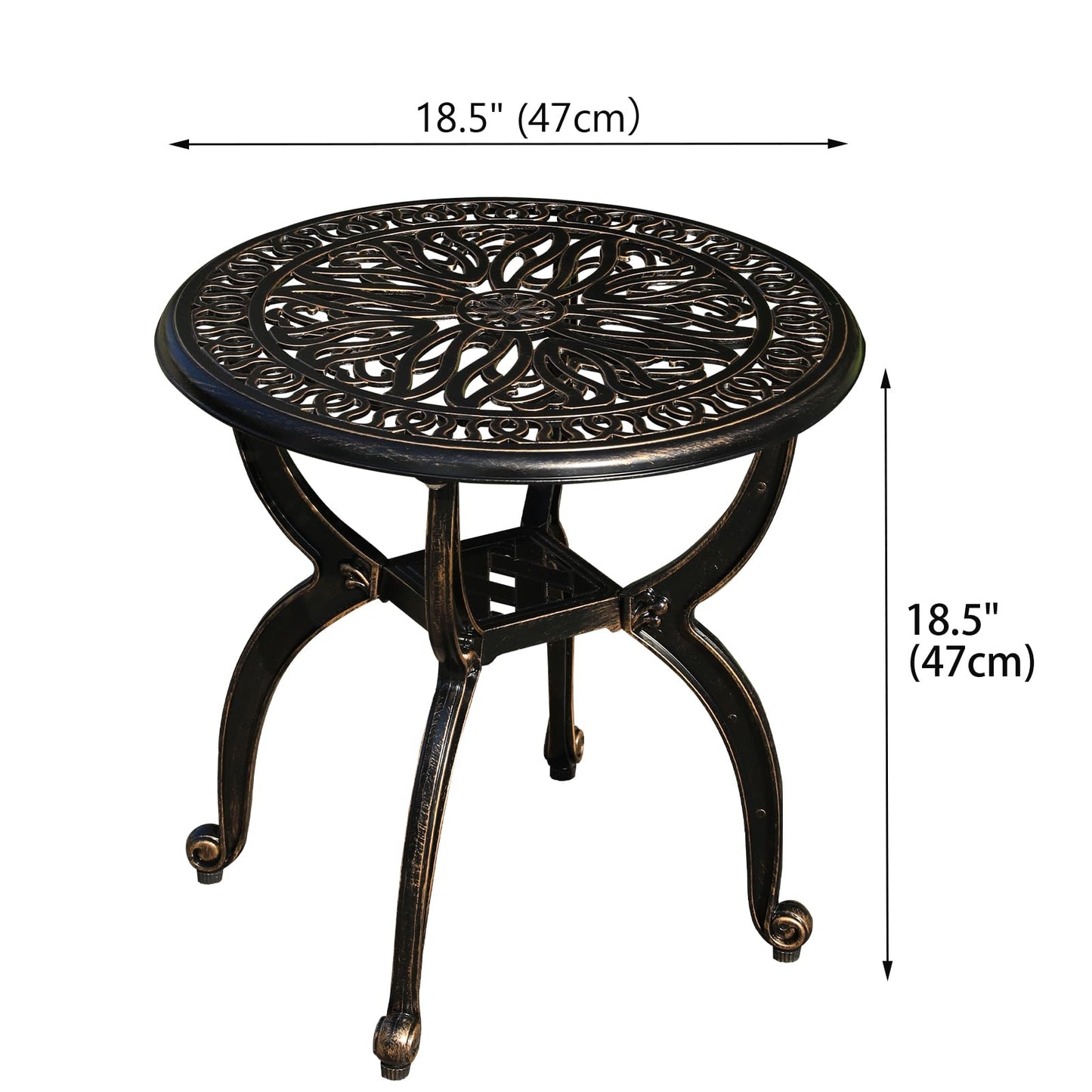 GXOUTAL Cast Aluminum Outdoor Side Table, All Weather Round Small Coffee Table for Patio,Park,Lawn,Yard (18.5" Bronze)