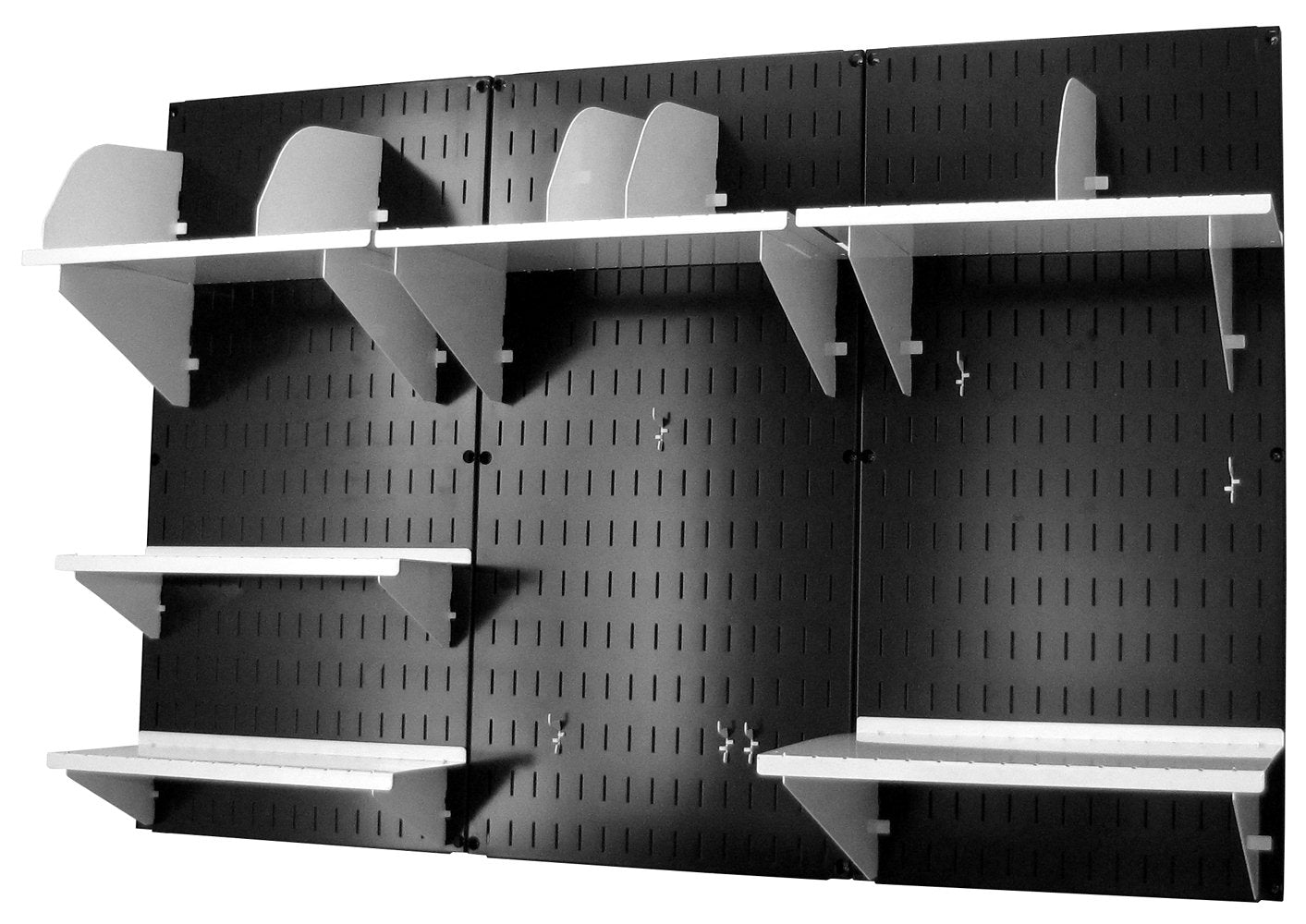 Wall Control Office Organizer Unit Wall Mounted Office Desk Storage and Organization Kit Black Wallboards and White Accessories