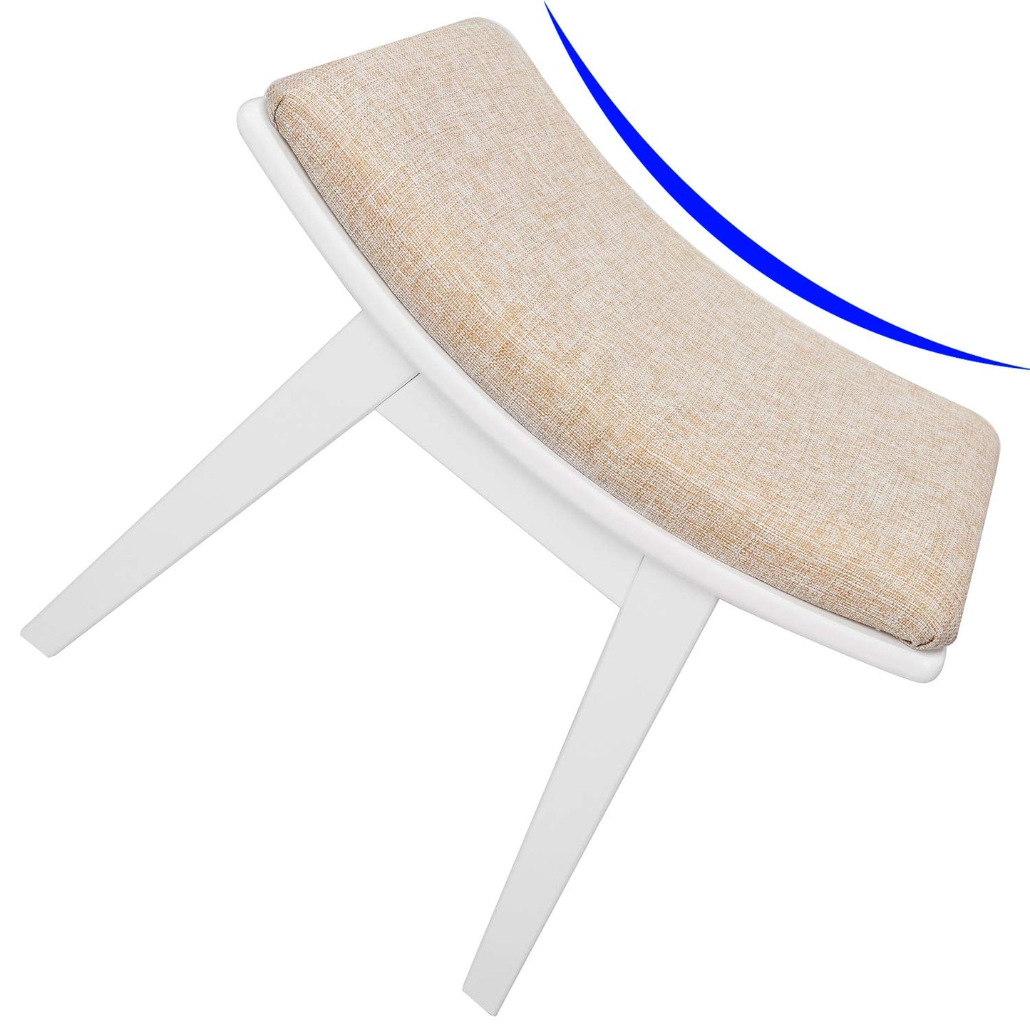 URFORESTIC Oak Wood Vanity Stool, Modern Makeup Dressing Stool with Concave Seat Surface,Capacity 300lb, Easy Assembly (White)