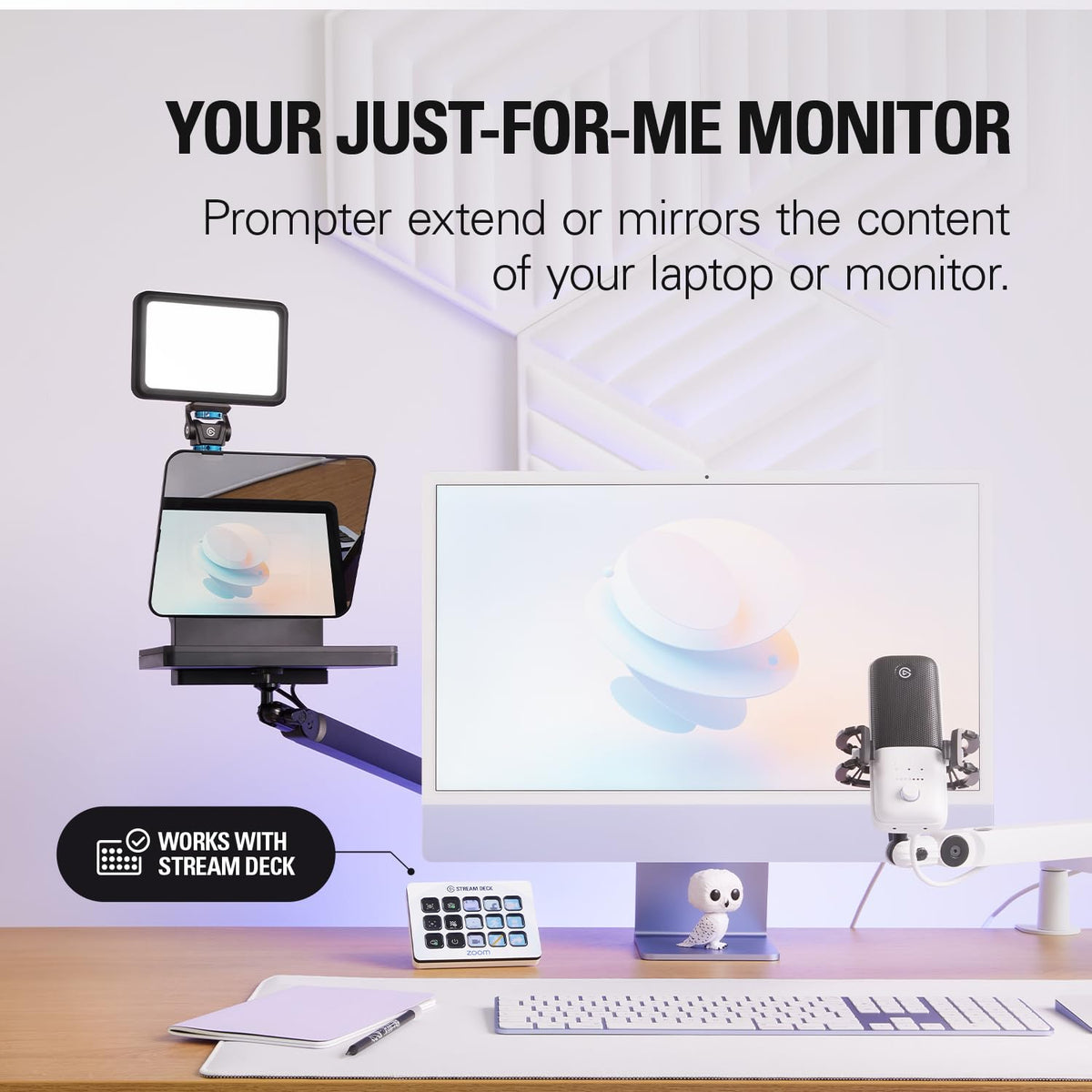Elgato Prompter â€“ Teleprompter with Built-in Screen for YouTube, Twitch, Zoom and More, 1080 Pixels, Supports DSLR/Webcam/Smartphone, Drag & Drop Monitor Display, Works with Mac/PC & Stream Deck