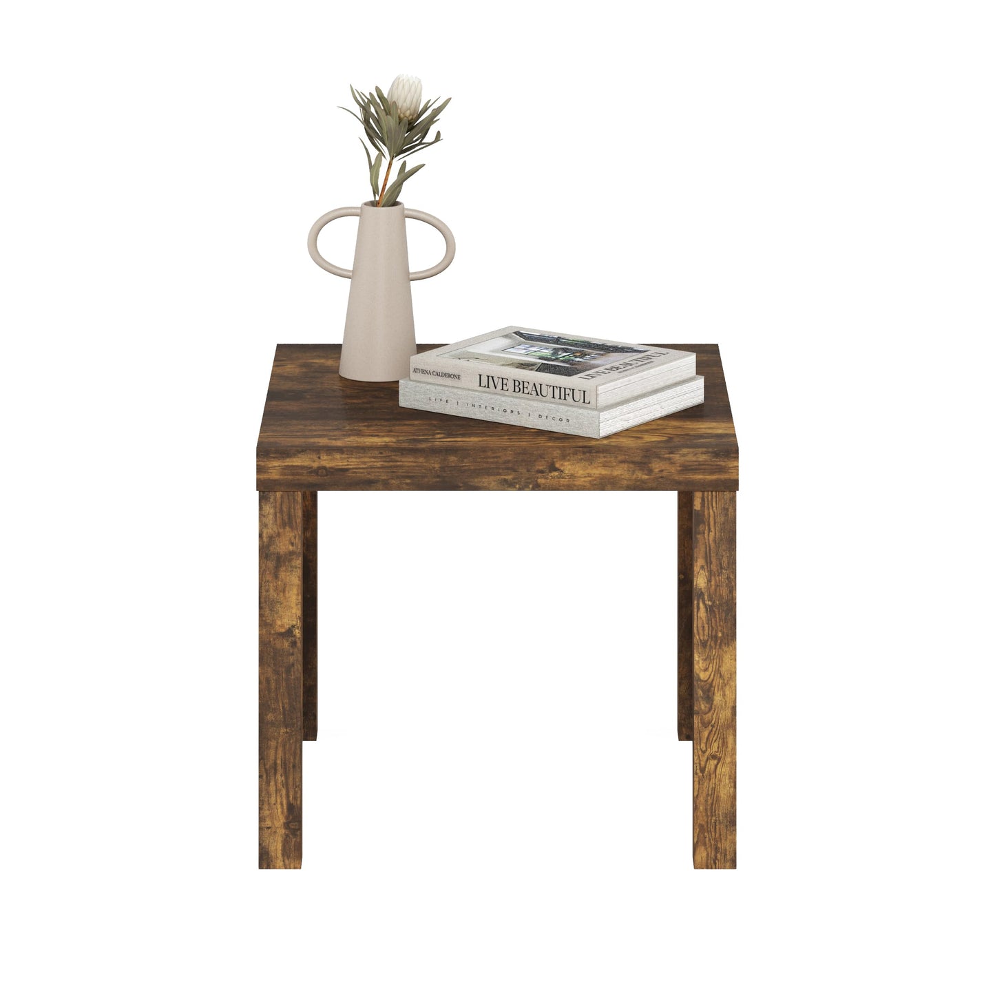 Furinno Classic Side Table, Square Modern End Table with 1.8" Triple Thick Tabletop, Simple Night Stand, Bedside Table, Toolless Assembly, for Living Room, Bedroom, Amber Pine