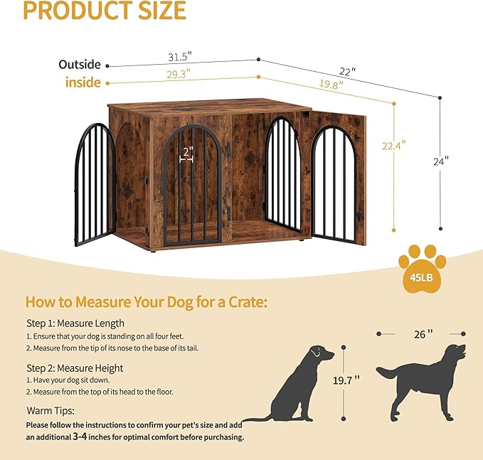 Hzuaneri 31.5'' Wooden Dog Crate Furniture, Indoor Dog Kennel Dogs Cage