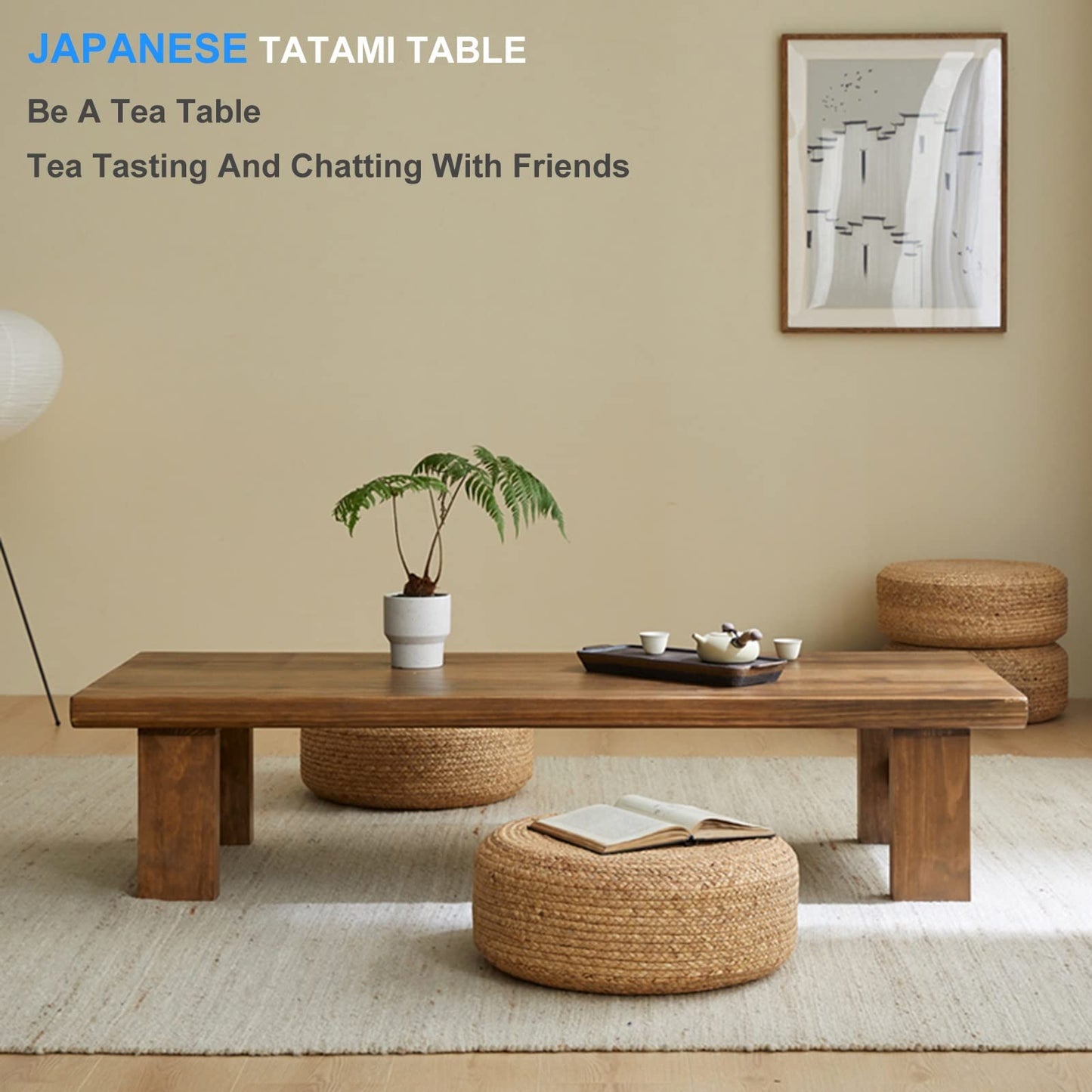 GHHDPXM Japanese Style Low Multifunctional Wooden Coffee TableRectangular Farmhouse Design for Living Room Zen Floating Sitting Laptop Use Table (Color A Size: 60x35x30cm)