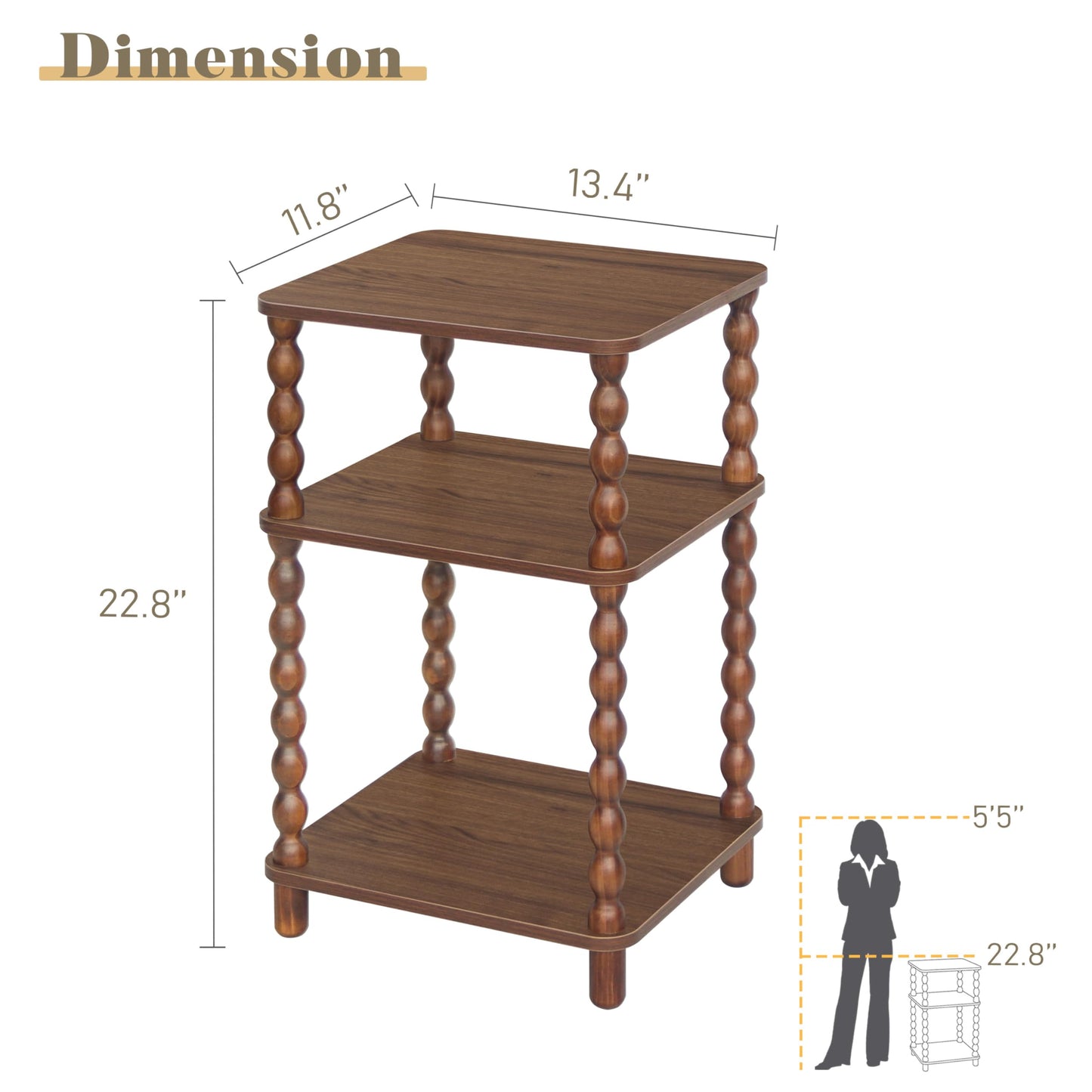 Fultyle Small Side Table, 3-Tier End Table Living Room with Storage, Wood Accent Table Bedside Table for Bedroom, Office and Small Spaces (Walnut Brown)
