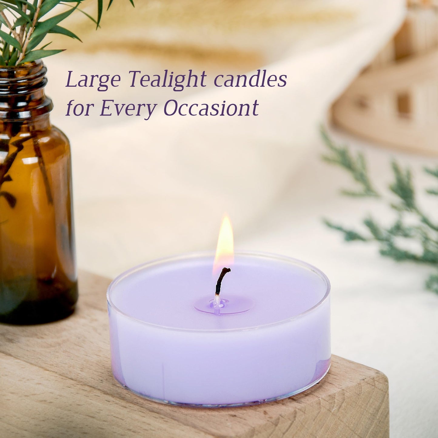 Lavender Scented Tealight Candles, 6 Pcs Natural Soy Tea Lights Candle - 8 Hours Long Burn Time, Extra-Large Smokeless and Clean Burn Tealight Candles for Home Dinner Weddings Party