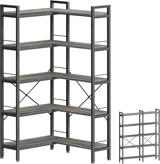 Huuger 5 Tier Bookshelf, L Shaped Corner Bookshelf