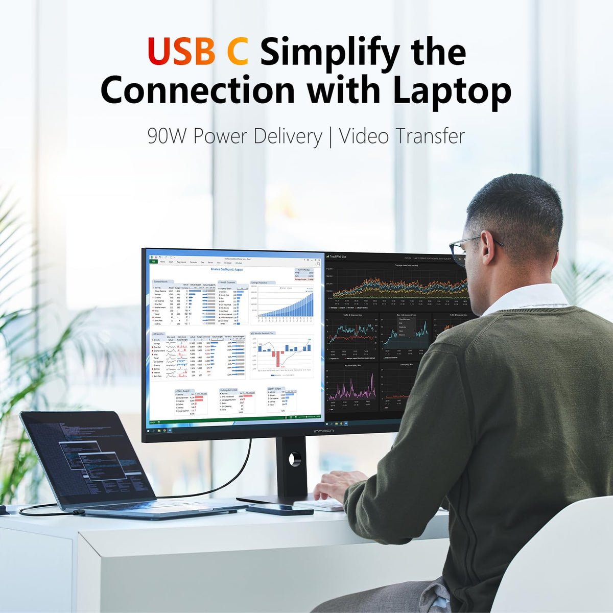 INNOCN 40" WQHD 3440 x 1440P 144Hz Ultrawide Monitor Gaming FreeSync HDR400 21:9 PC Computer IPS Screen Split PIP/PBP for Editing/Gaming, USB C 90W, HDMI, DP, Black