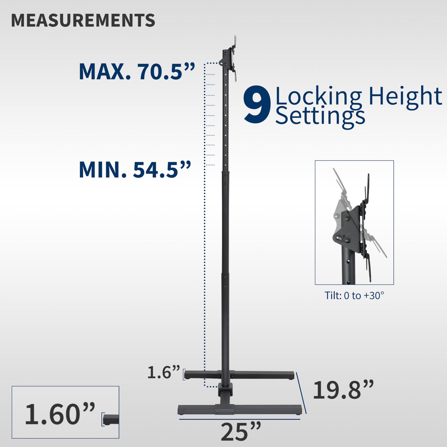 VIVO TV Floor Stand for 13 to 50 inch Screens up to 44 lbs, LCD LED OLED 4K Smart Flat, Curved Monitor Panels, Max VESA 200x200, Extra Tall Pole for Treadmills and Ellipticals, Black, STAND-TV17
