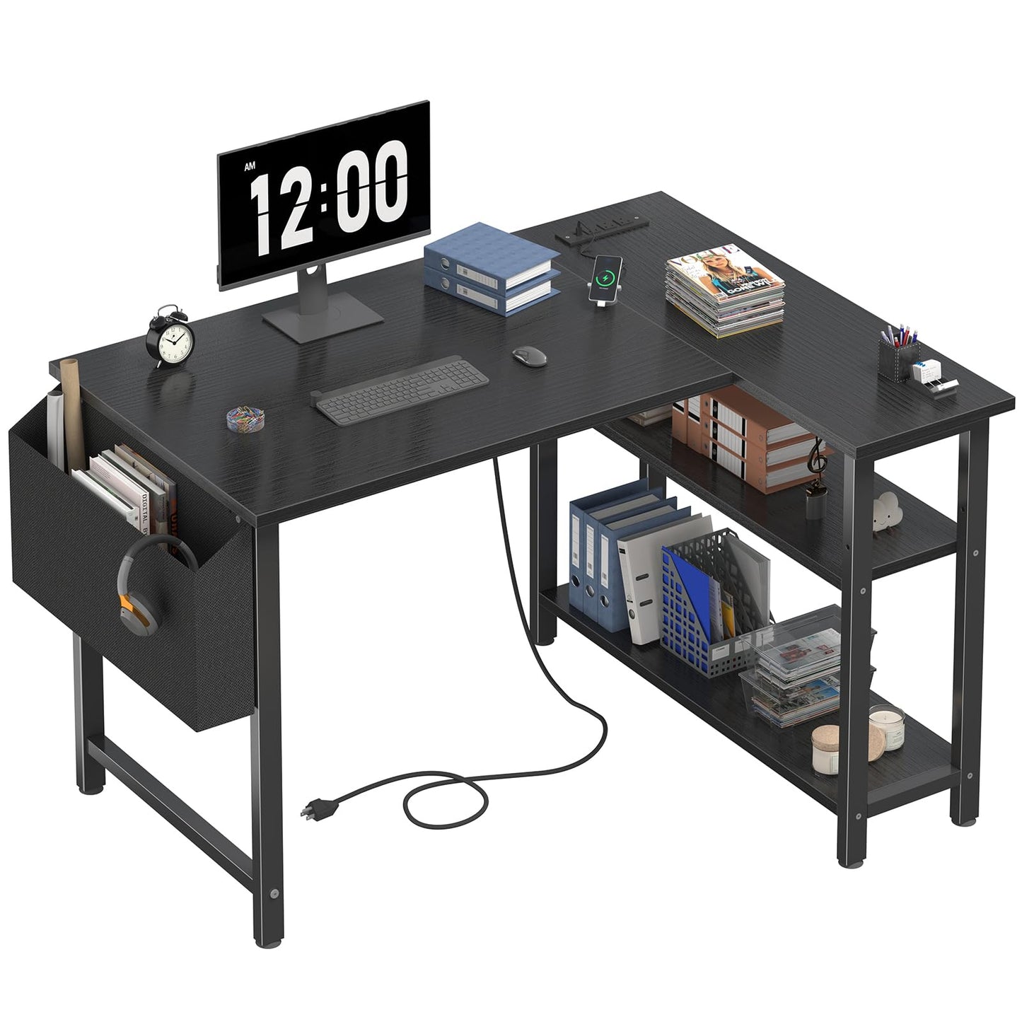 DLisiting Small L Shaped Gaming Desk with Shelves, 40 Inch Small Corner Computer Gaming Desk for Boys Teens Bedroom, Study Work PC Desks for Home Office Bedroom, Black