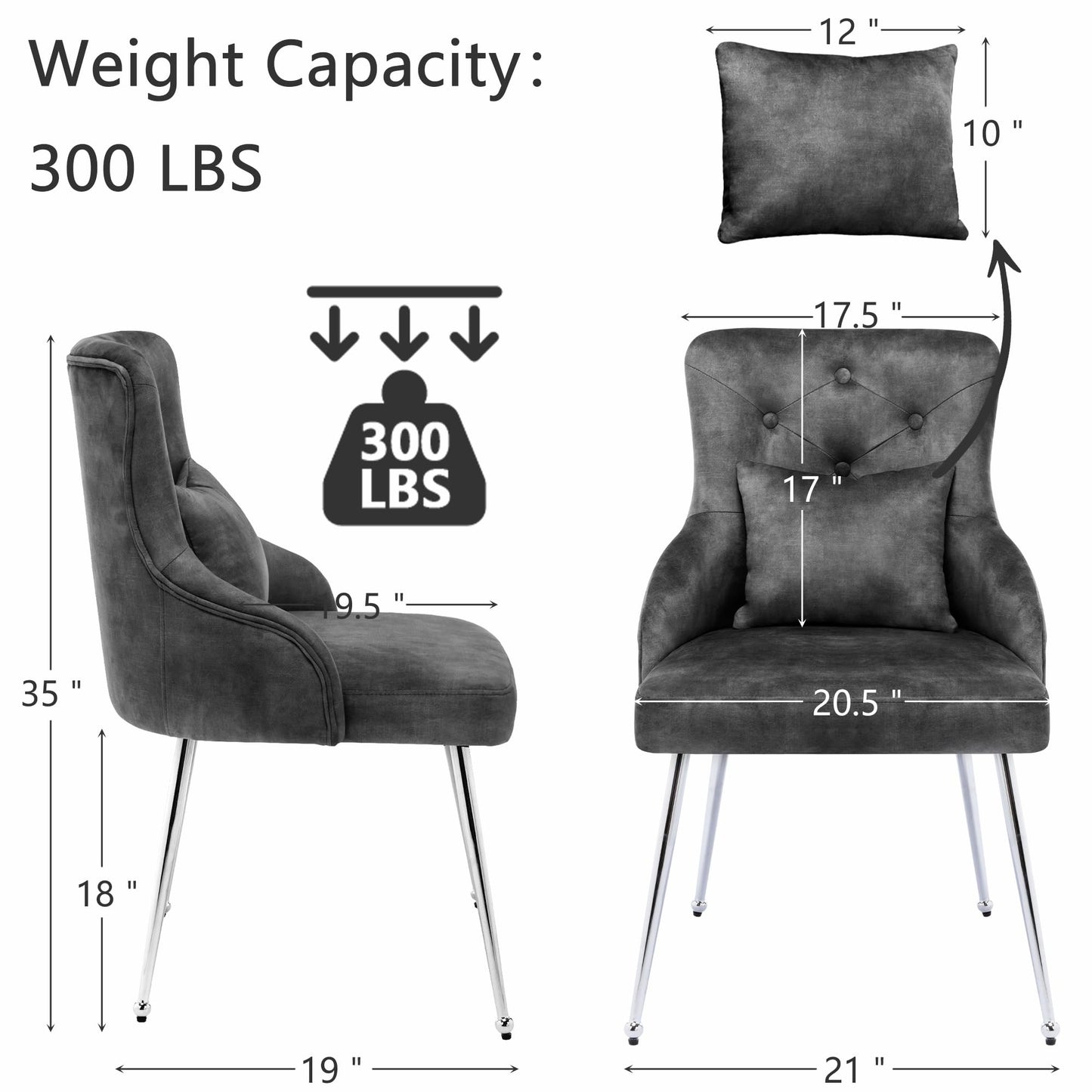 UDAX Velvet Vanity Chairs with Back, Upholstered Makeup Chair No Wheels with Metal Legs & Lumbar Pillow for Living Room/Makeup Room/Bedroom/Home Office/Kitchen