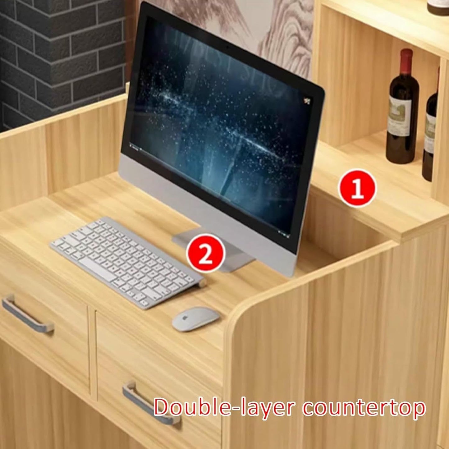 Reception Desk, Small Front Desk, Modern Retail Counter with Two Storage Drawers, Salon Counter Table Reception Counter for Store, Hotel, Supermarket