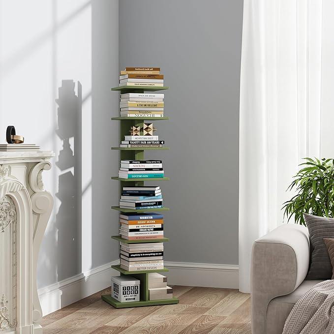 TUTOTAK Bookshelf, 8-Tier Bookcase, Narrow Spine Book Shelf