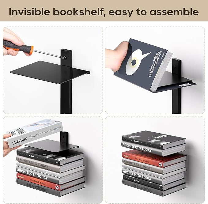 Invisible Floating Bookshelf for Wall, 8 Tier Vertical Spine Book Tower Wall