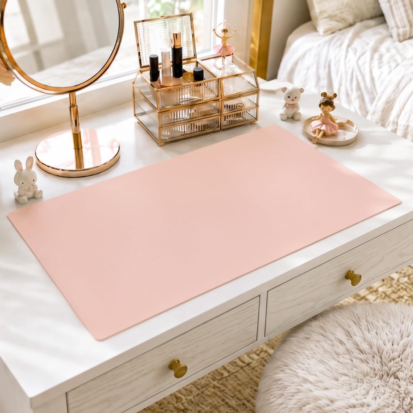 OstepDecor Pink Table Cover Protector 16 x 24 Inch, 1.5mm Thick Plastic Table Cover, Dining Table Protector Pad, Waterproof & Easy Cleaning PVC Desk Mat for Dresser, Coffee & Kitchen Wooden Tabletop