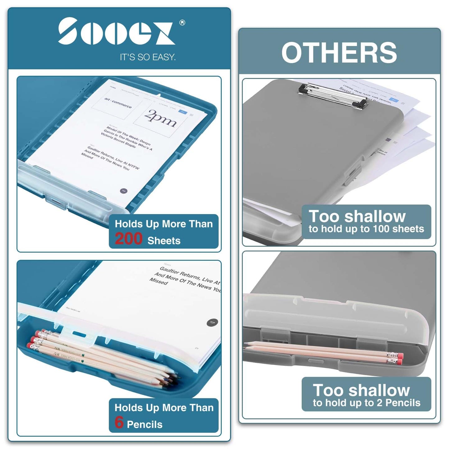 Sooez Clipboards with Storage, High Capacity Clip Boards 8.5x11 with Storage, Heavy Duty Nursing Clipboard Folder, Plastic Clipboard with Pen Holder for Women Teachers Work, School & Office Supplies