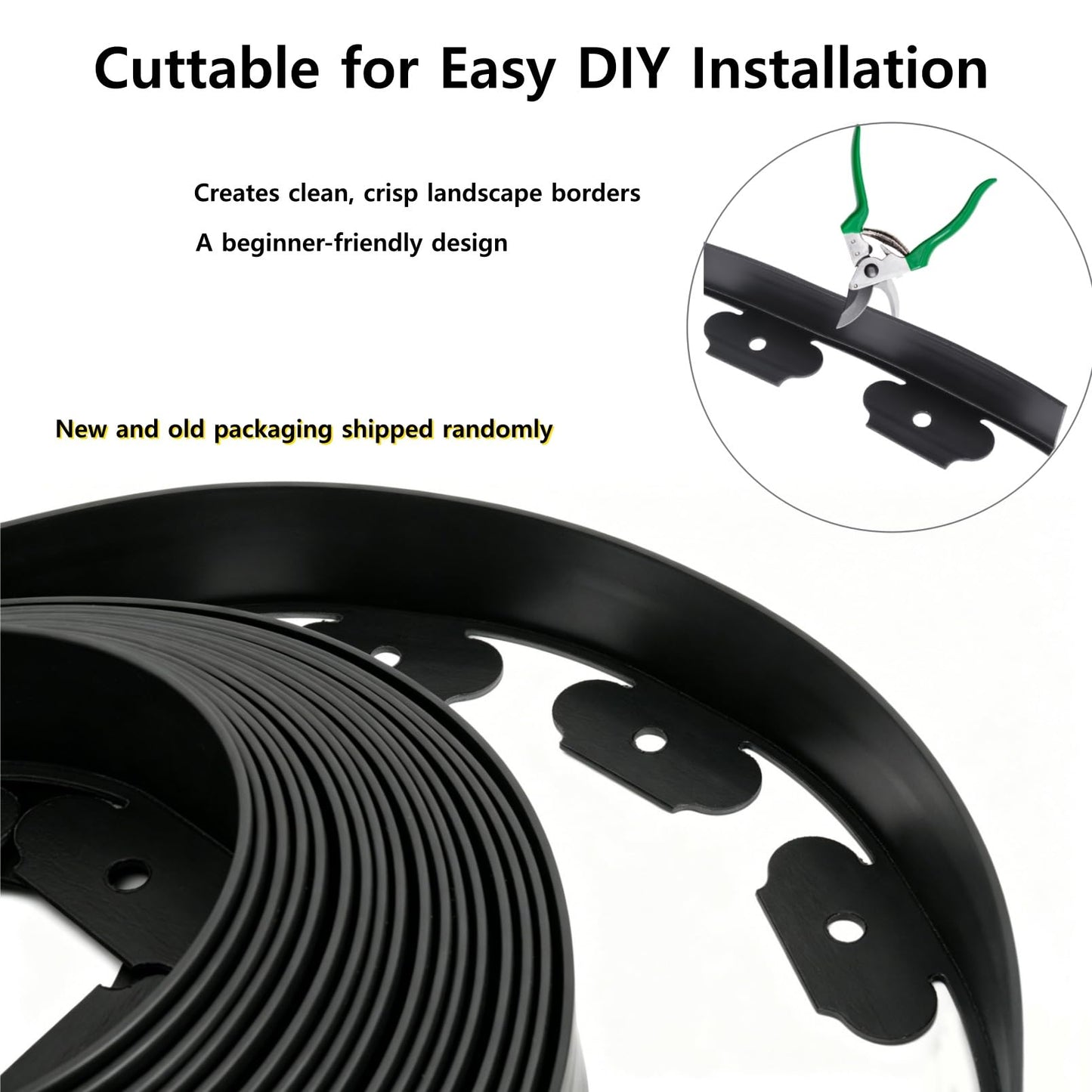 A ANLEOLIFE 20FT Plastic Landscape Edging, 2" Tall No-Dig Black Garden Border with 24 Spikes, Heavy-Duty Flexible Lawn Coil, Grass Barrier & Easy Install