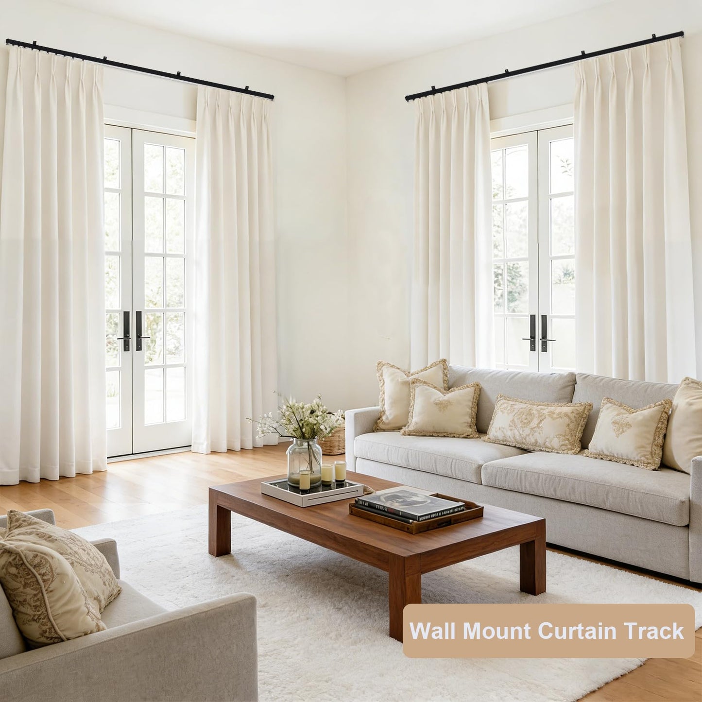 MaKefeile Ceiling Curtain Track, Heavy Duty Curtain Tracks System for Room Divider, Wall Mount Sliding Curtain Rail with Clip and Hooks Set for Living Room, Bedroom, Shower, Outdoor, Black, 3ft-6ft
