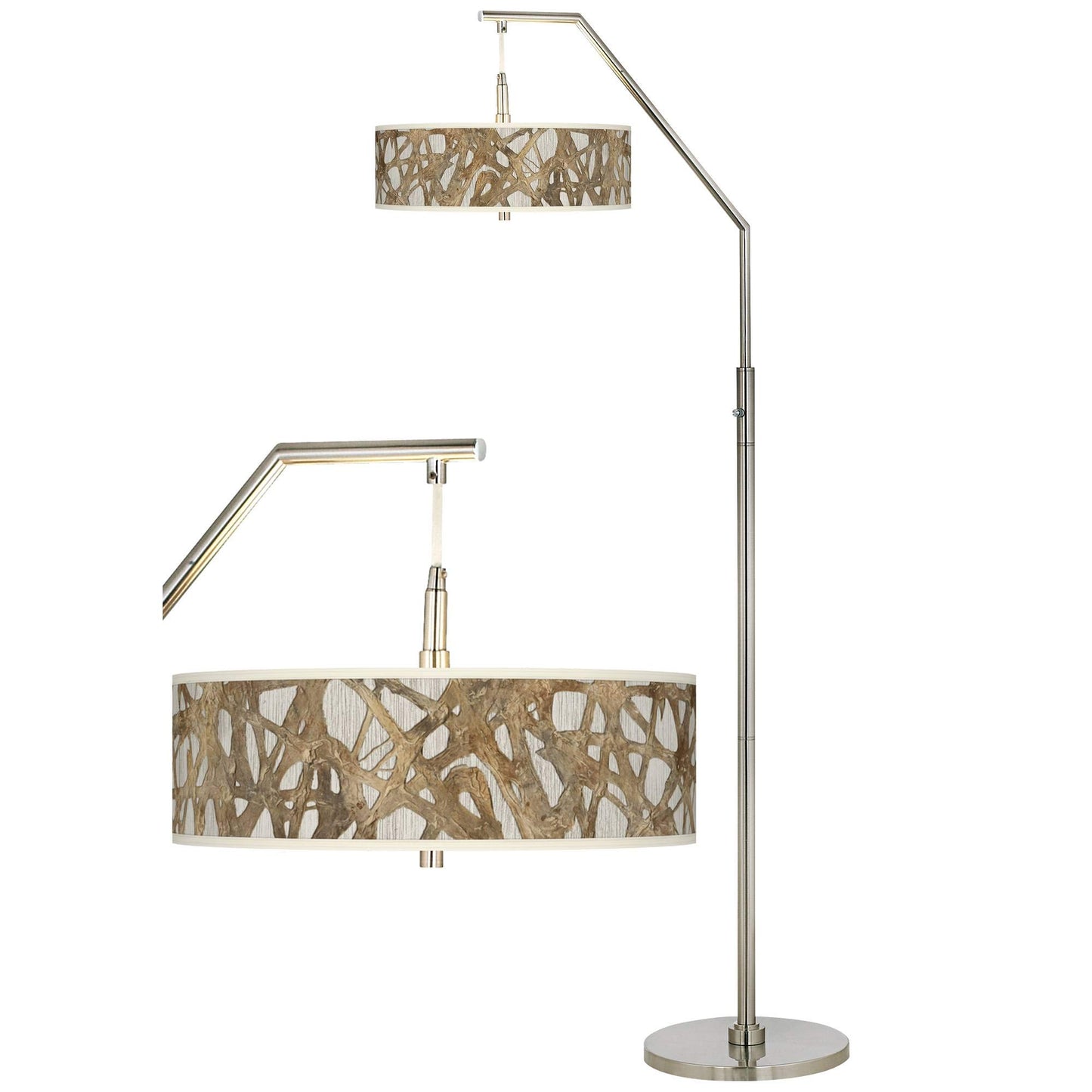 Giclee Glow Organic Nest Giclee Brushed Nickel Arc Floor Lamp with Print Shade