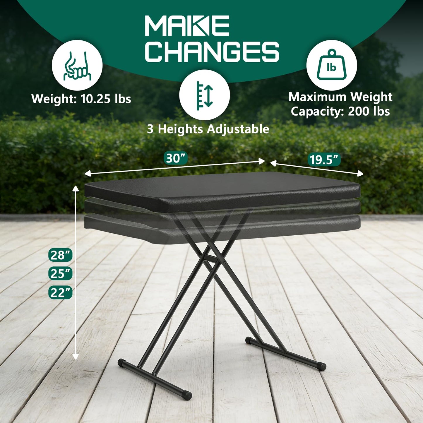MAKE CHANGES Folding Table 30 Inch - Small Desk Adjustable Height TV Tray for Laptop, Couch, Camping - Heavy Duty Utility Foldable Table for Small Spaces, No Assembly Required, Black Granite