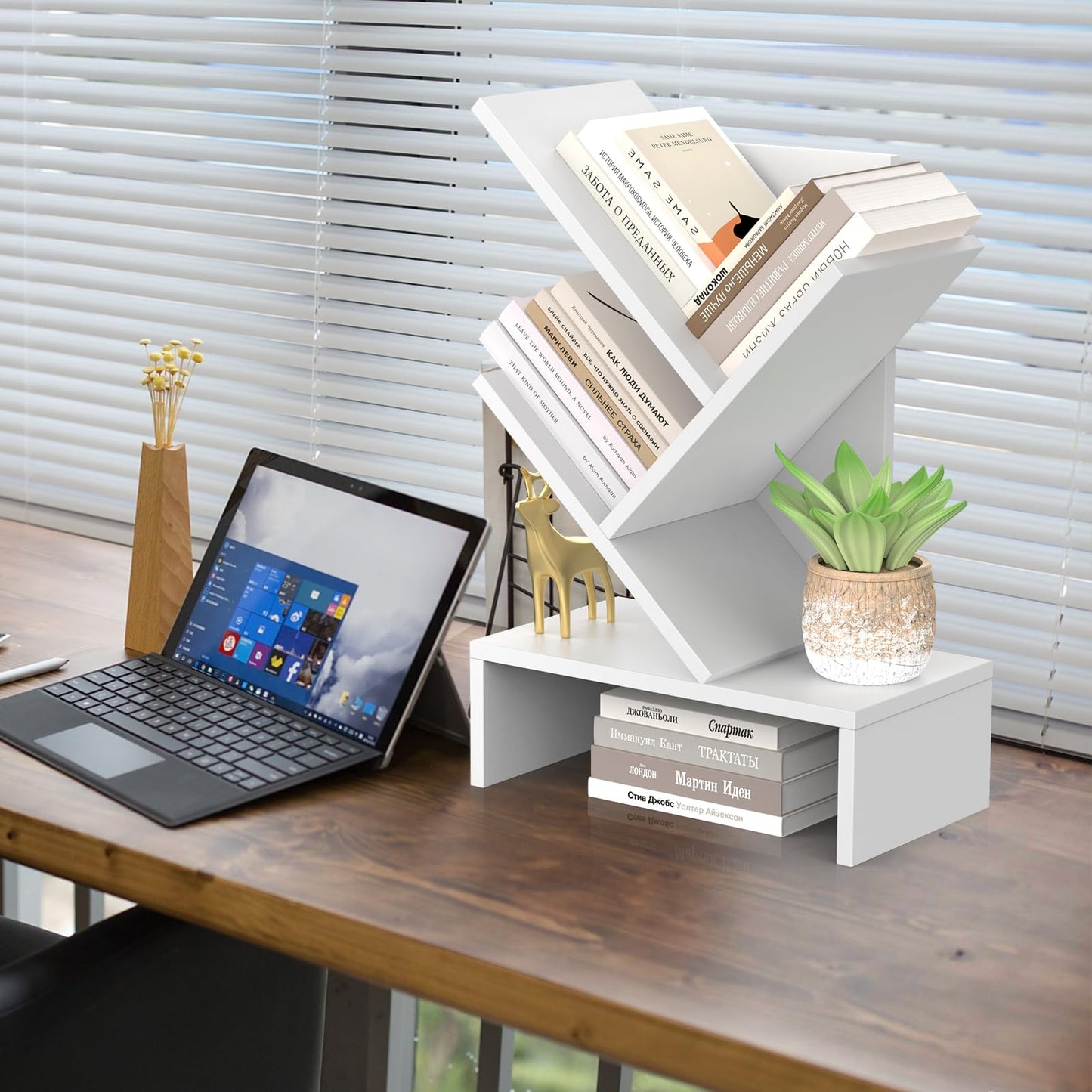 Godferyxin Small Bookshelf with Drawer – Compact Book Holder for Small Spaces, White Small Bookcase for Office, CDs, and Decorative Items, Fits Bedroom Desk Bookshelf Tree