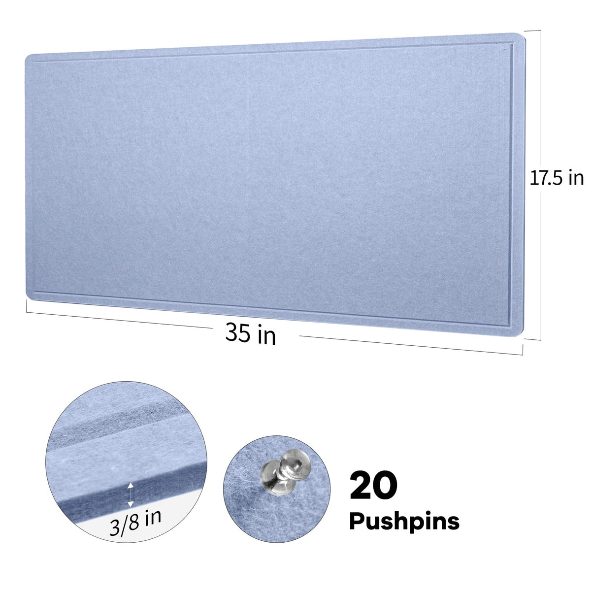 Lightomorrow Bulletin Board, 35 x 17 1/2 inches Felt Board - Decorative Pin Board, Cork Board Alternative for Wall, Foldable Self-Adhesive Vision Board Prayer Board with 20 Pushpins-Lavender Blue
