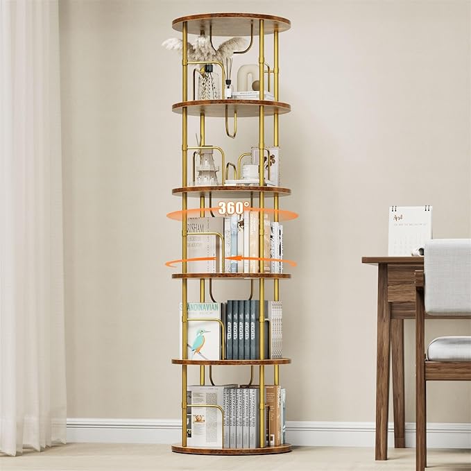 ALLSTAND 5 Tier Rotating Bookshelf, 360 ° Display Stackable Spinning Bookshelf