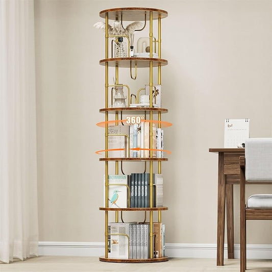 ALLSTAND 5 Tier Rotating Bookshelf, 360 ° Display Stackable Spinning Bookshelf