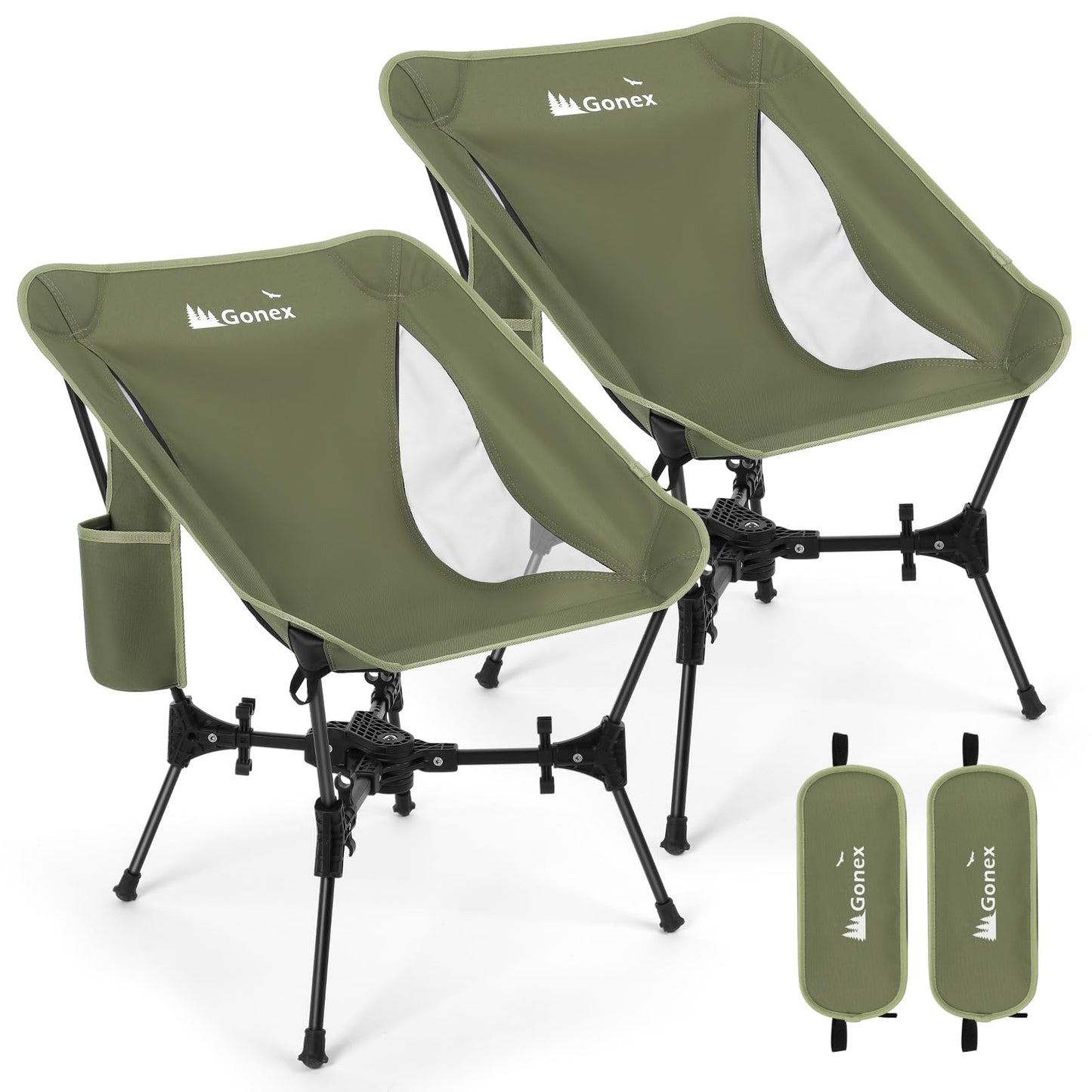 Gonex Portable Camping Chair, The 5th Gen Ultralight Compact Backpacking Foldable Lightweight Folding Chair for Outdoor Camp Hiking Beach Picnic Concert, Supports 330lbs (Army Green, 2 PCS)