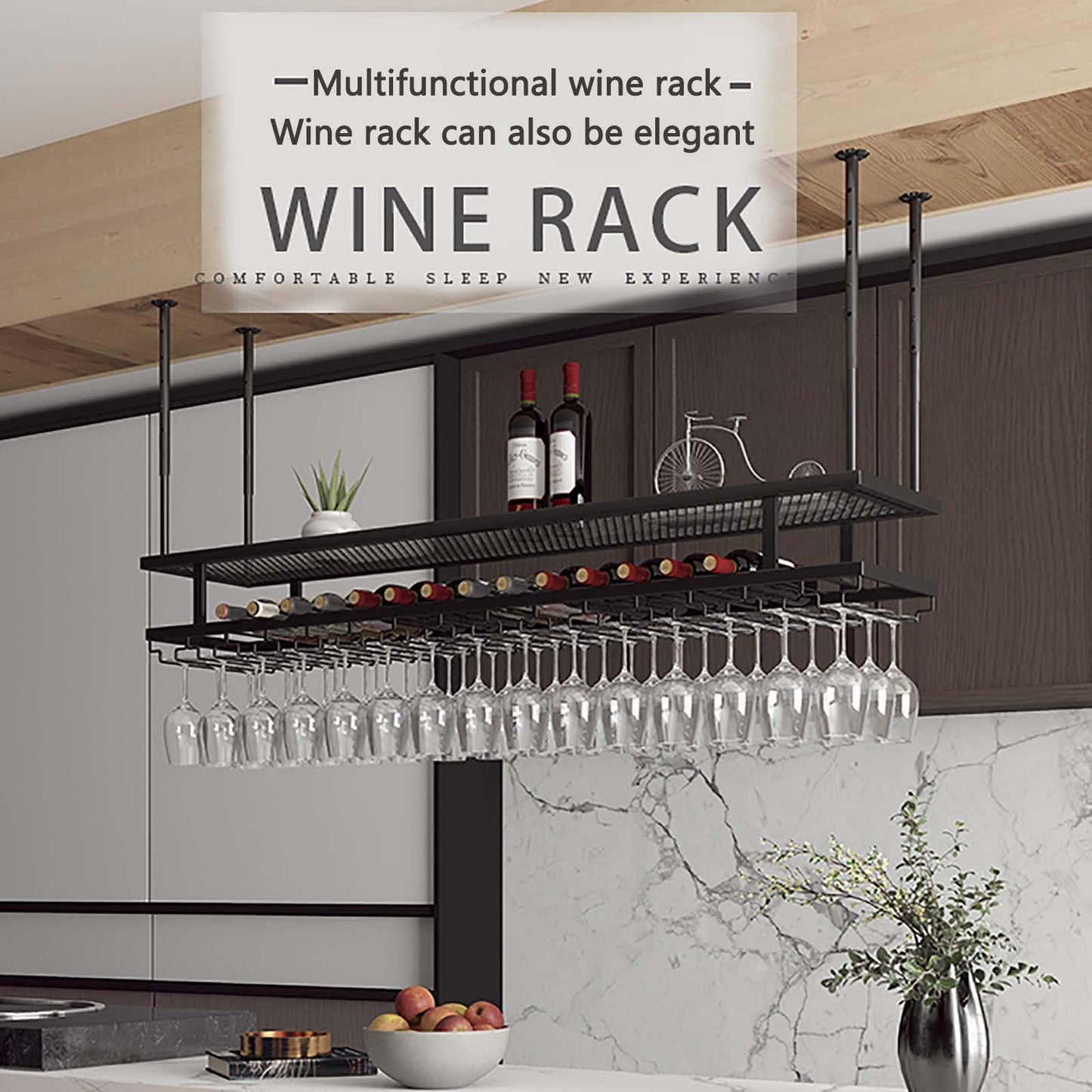 Vintage Industrial 2 Layer Shelf with Wine Bottle and Glass Rack Modern Metal Wine Holder for Bar Cafe Kitchen Ideal for Commercial Use in Restaurants Pantry and Wine Cellars