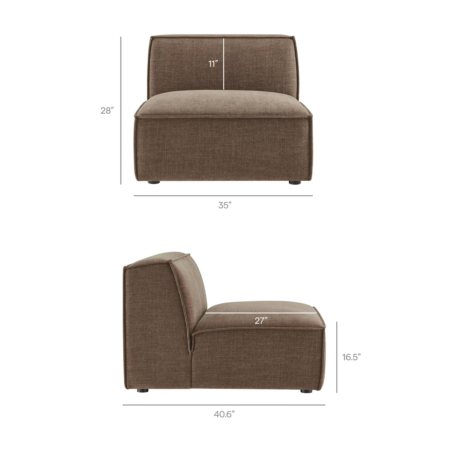 Modway Restore Performance Fabric Upholstered 4-Piece Modular Sofa Set with Ottoman in Mocha - Low Profile Sectional Sofa with Coil Seat Support and French Piping