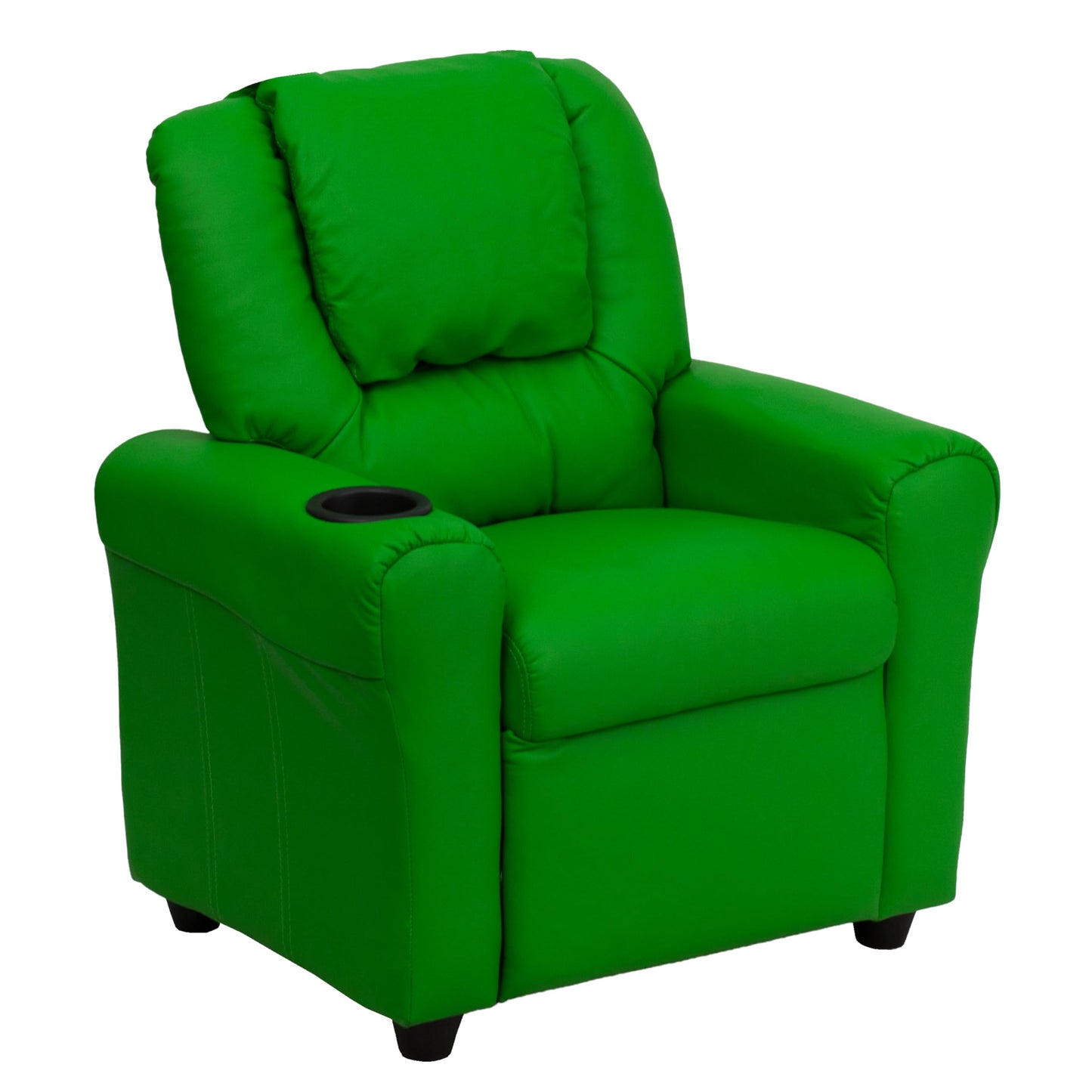 Flash Furniture Vana Vinyl Kids Recliner with Cup Holder, Headrest, and Safety Recline, Contemporary Reclining Chair for Kids, Supports up to 90 lbs., Green