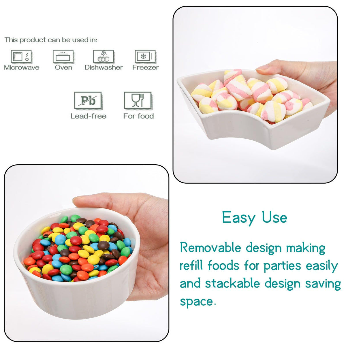 Lyellfe Divided Serving Dish Lazy Susan, 360° Rotatable Porcelain Appetizer Snack Tray Platter for Fruit, Veggies, Candy, Relish Tray for Christmas Thanksgiving Party, 5 Removable Compartment, White
