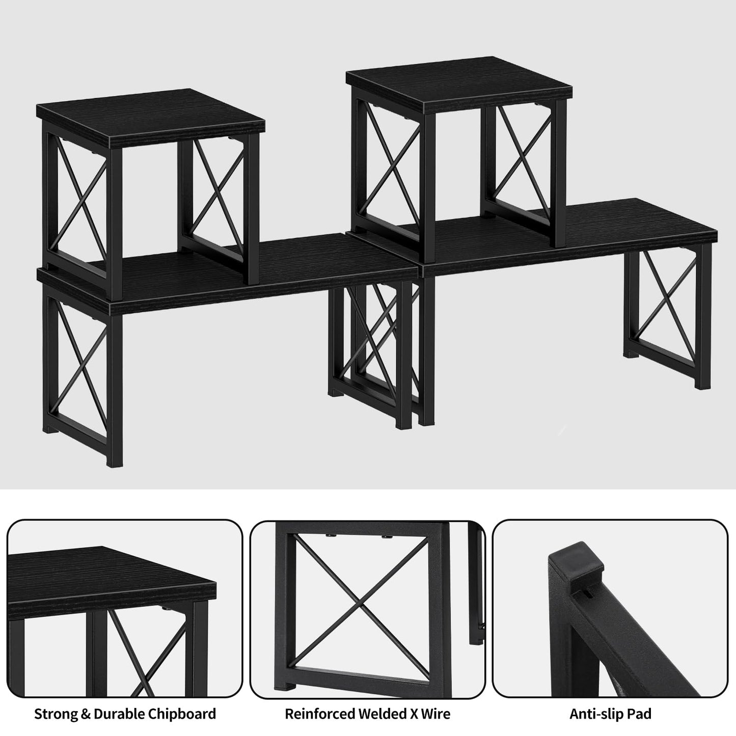 Honiter 2 Sets Desk Shelf, Desktop Organizer Shelf, Freestanding Small Bookshelf Desk Organizer, 2 Tier Independent Stackable Desktop Shelves, Desktop Office Storage Rack Display Shelf, Black