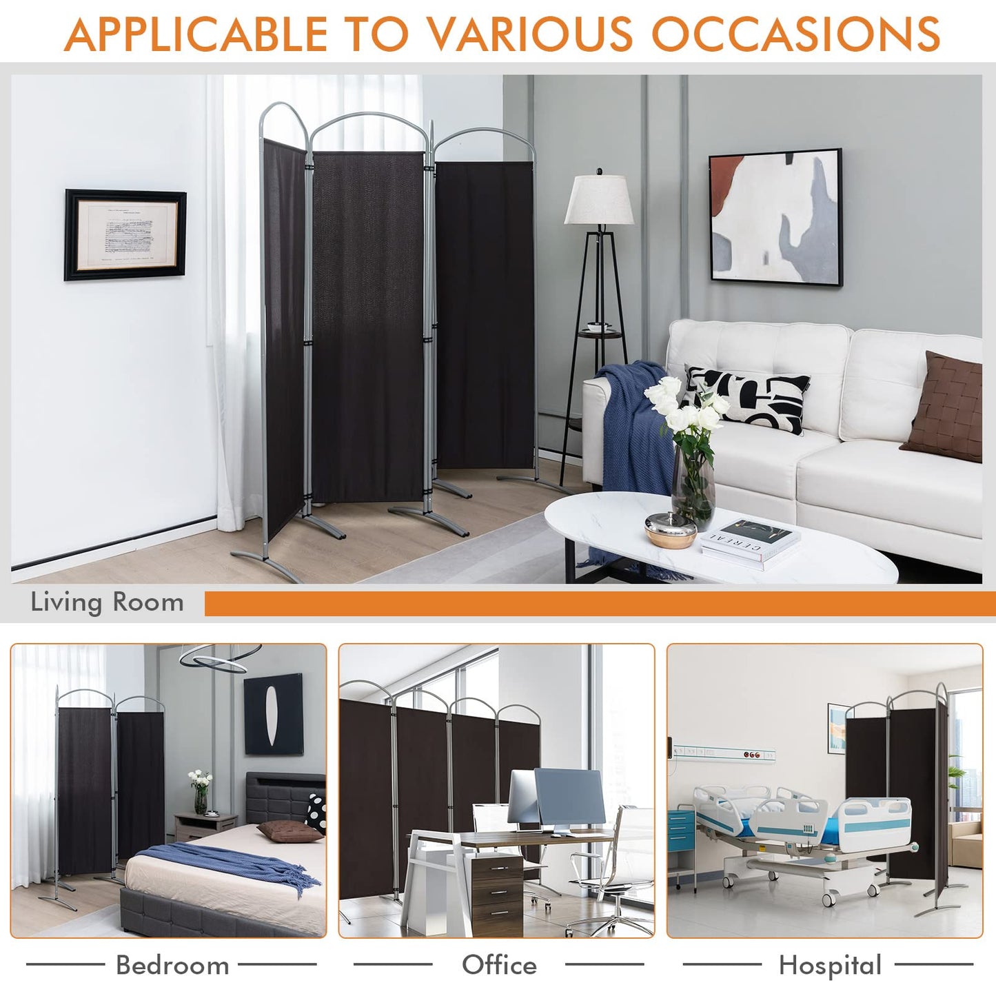 Giantex 6.2Ft Folding 4-Panel Room Divider Brown- 87" Wide Freestanding Foldable Fabric Privacy Screen, Lightweight Portable Partition Wall Divider and Separator for Home Office, Apartment, Studio