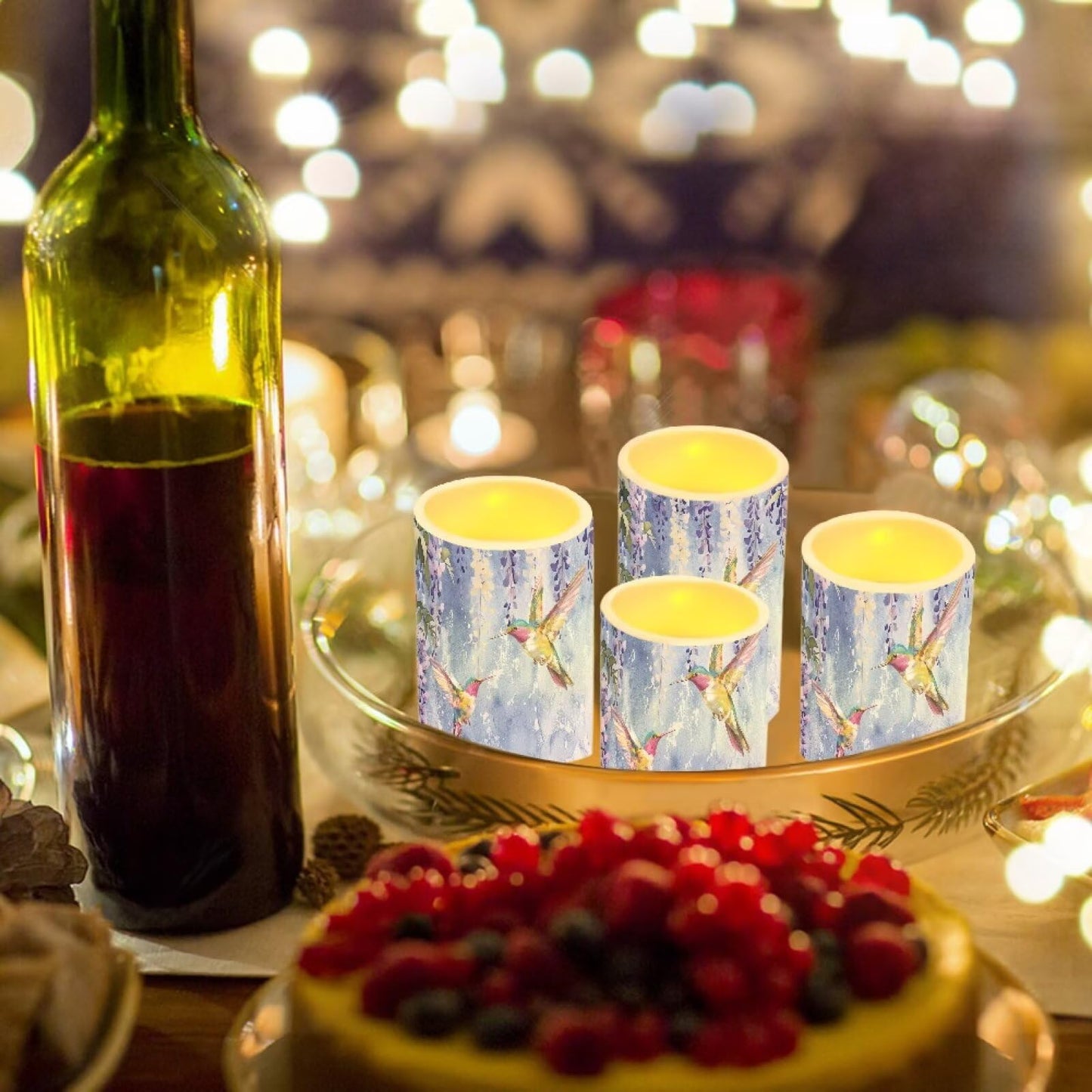 Cozeyat Vine Hummingbird LED Candles Set of 4 Battery Powered Flameless with Remote Control Timer Color Changing for Indoor Outdoor Home Wedding Table Beach