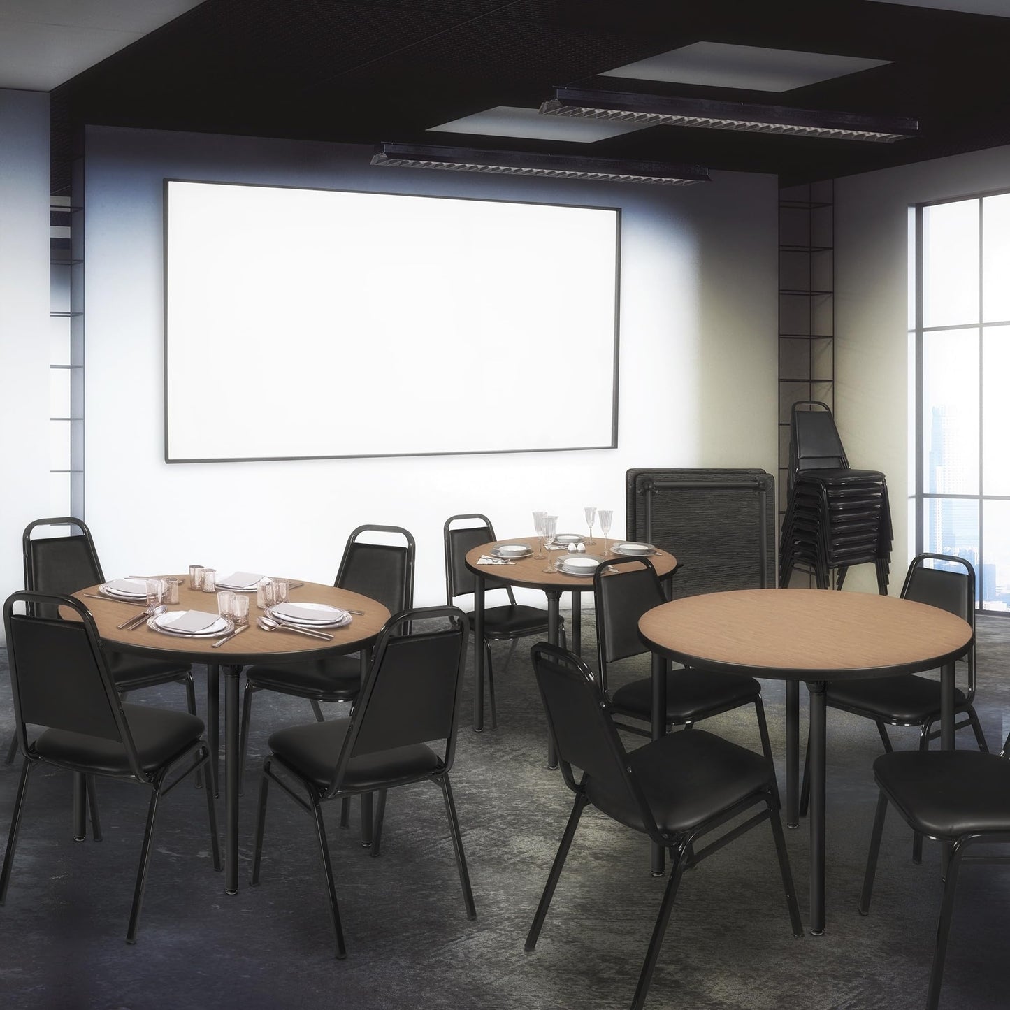 Regency Kee 36 in. Medium Round Breakroom Table- Grey Top, Black Folding Legs